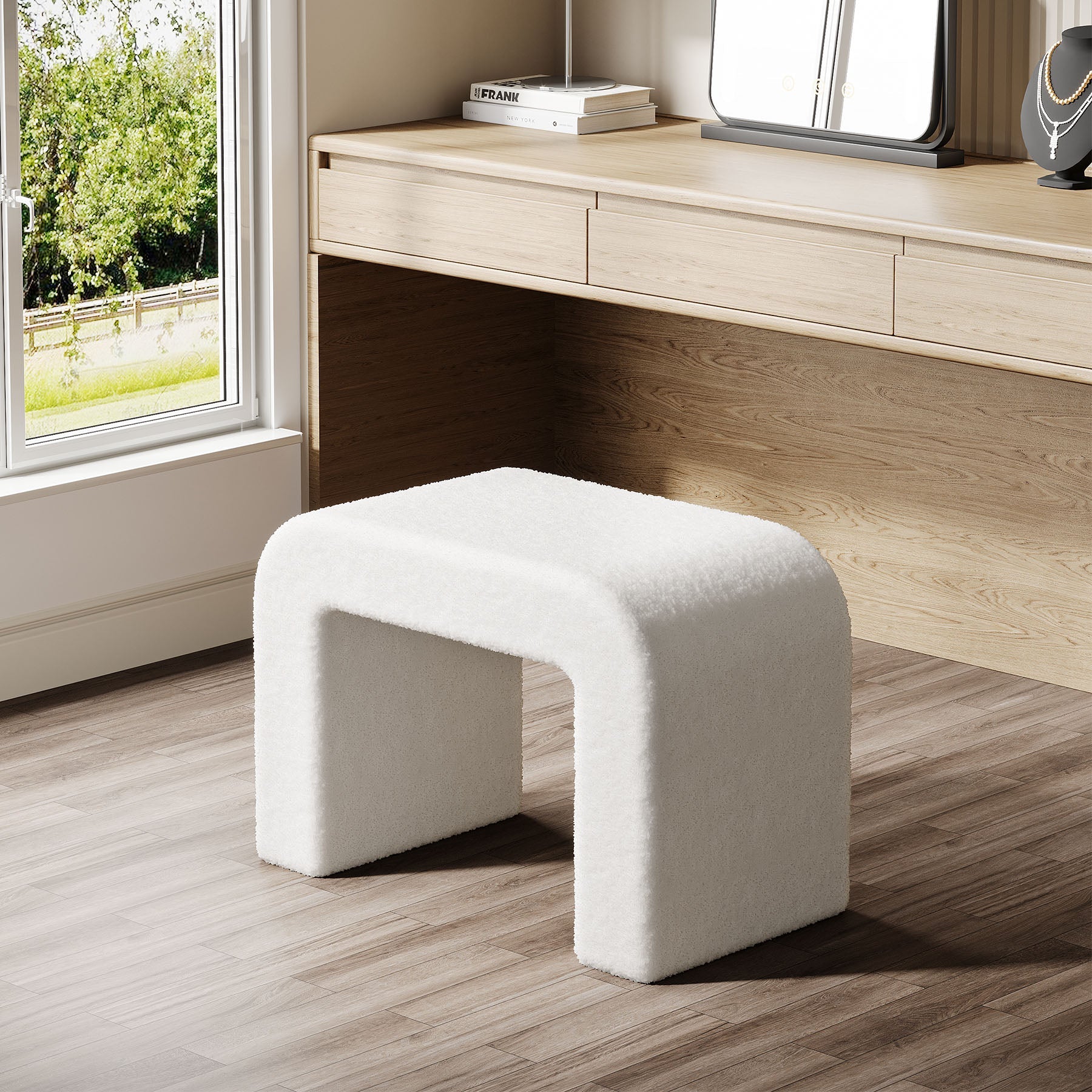 Modern Vanity Stool, Fully Assembled Upholstered Ottoman Sofa Footrest - Image 5