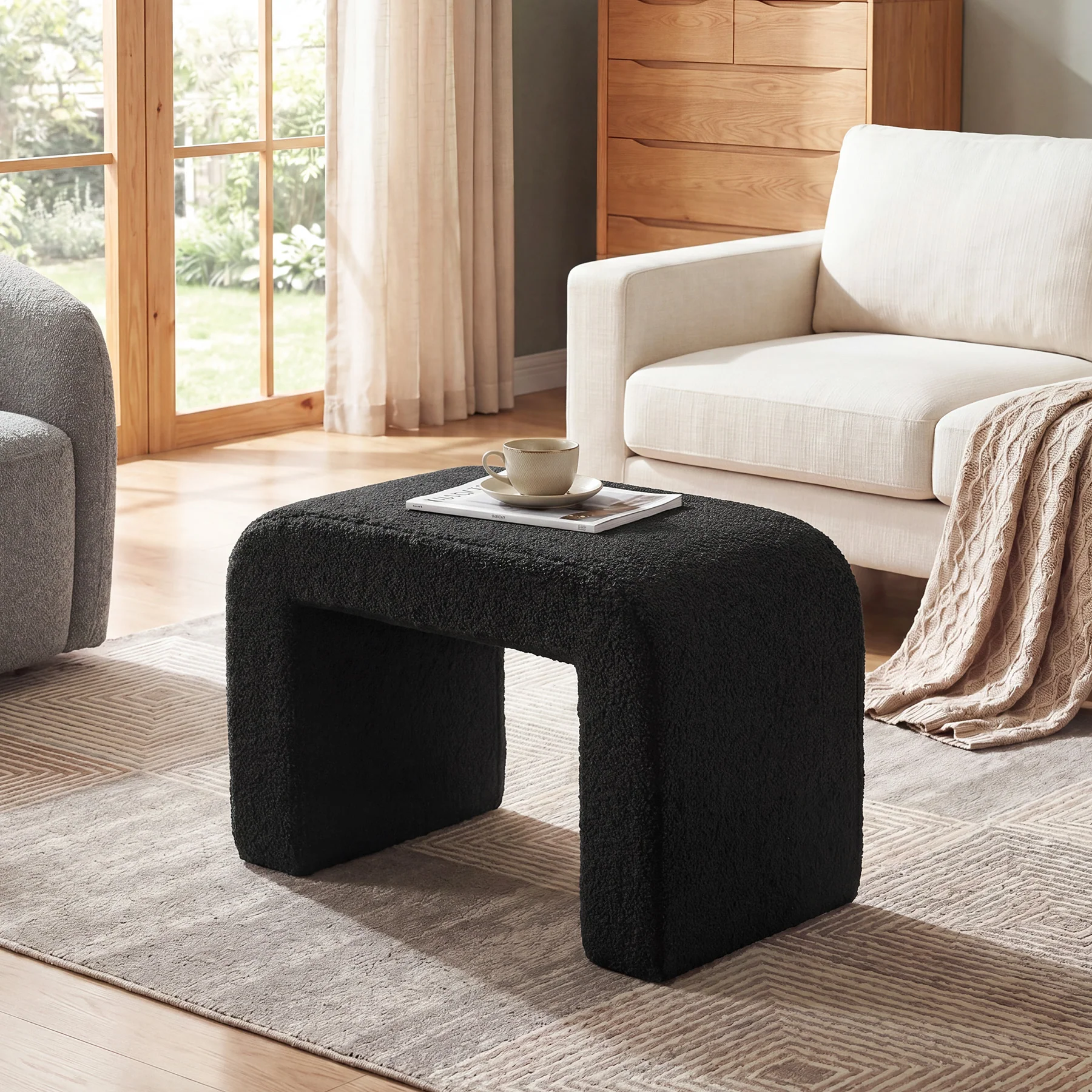 Modern Vanity Stool, Fully Assembled Upholstered Ottoman Sofa Footrest - Image 9