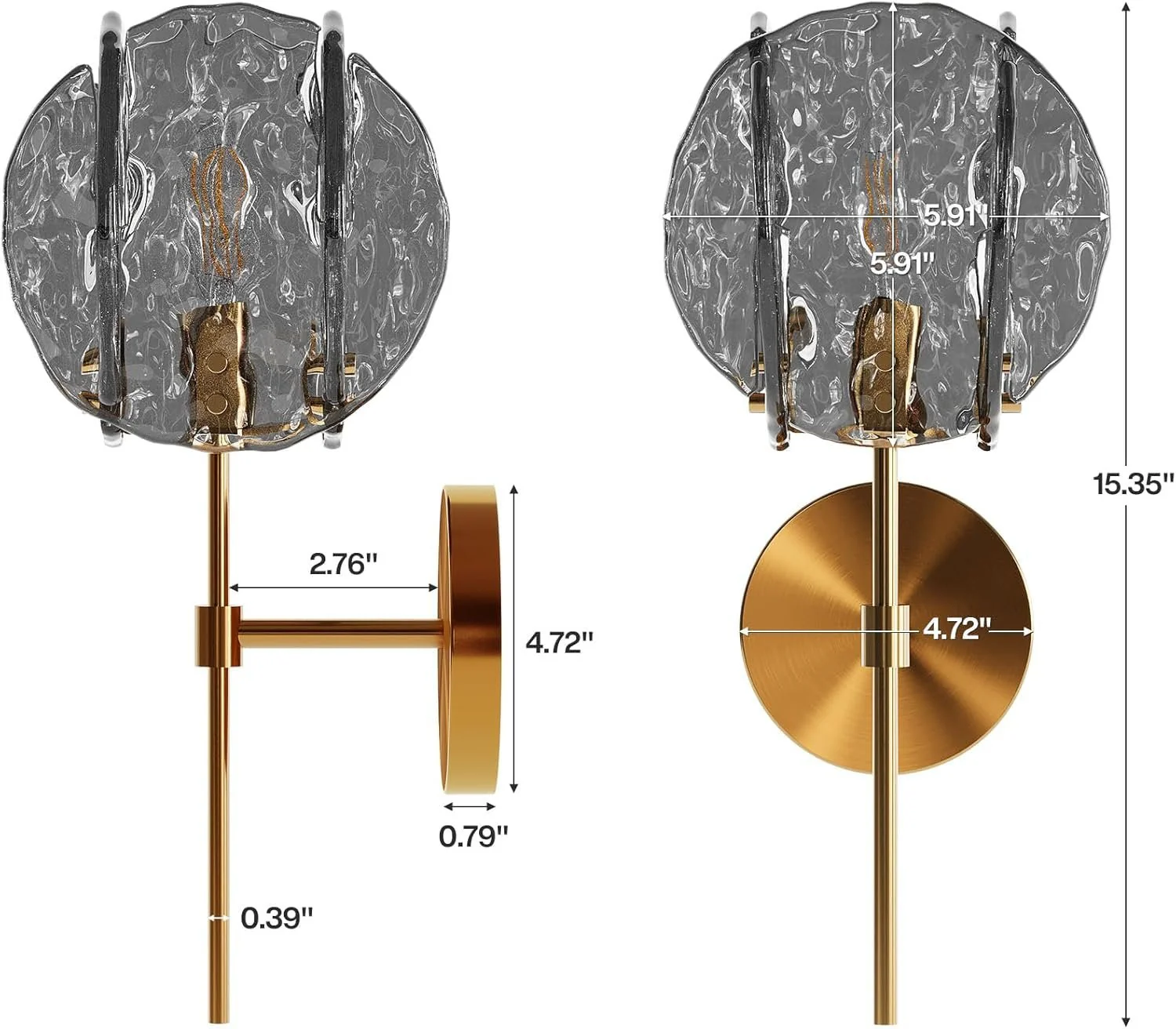 Modern Wall Light Fixture, 15" Bathroom Wall Sconce with Glass Shade - Image 2