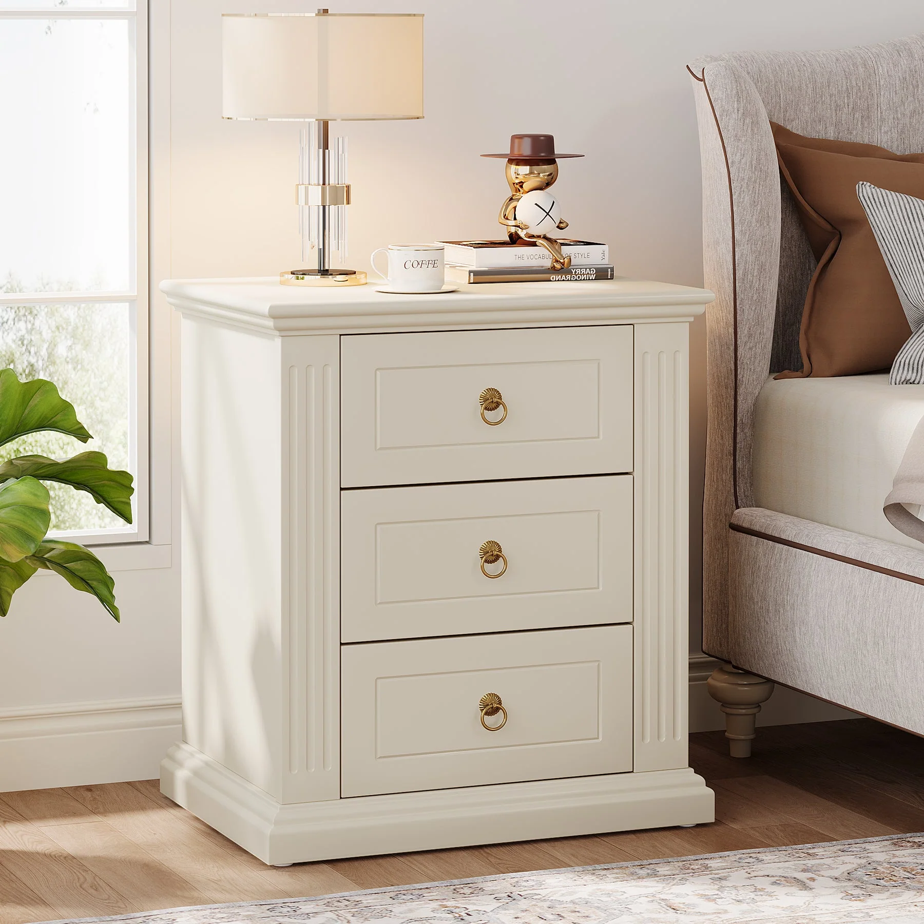 Wood Nightstand, Modern End Table Bedside Table with 3 storage Drawer - Image 3