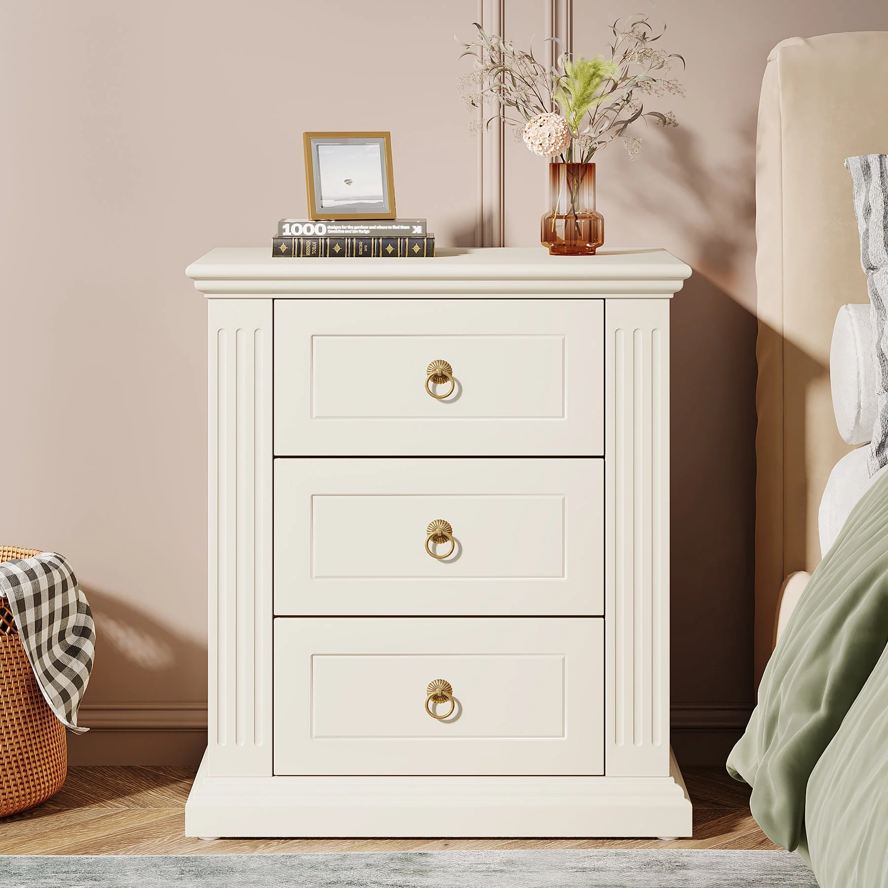 Wood Nightstand, Modern End Table Bedside Table with 3 storage Drawer - Image 5