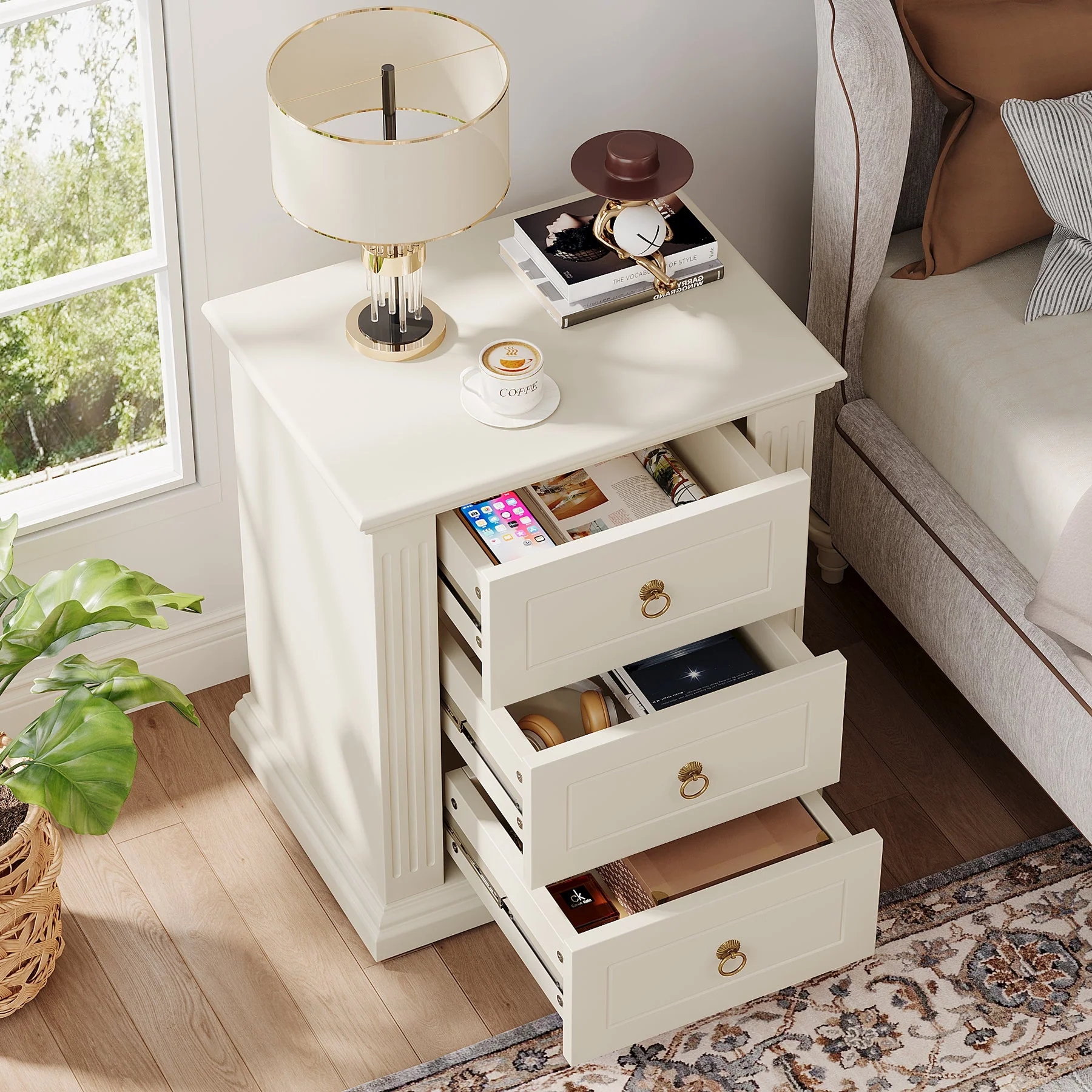 Wood Nightstand, Modern End Table Bedside Table with 3 storage Drawer - Image 7