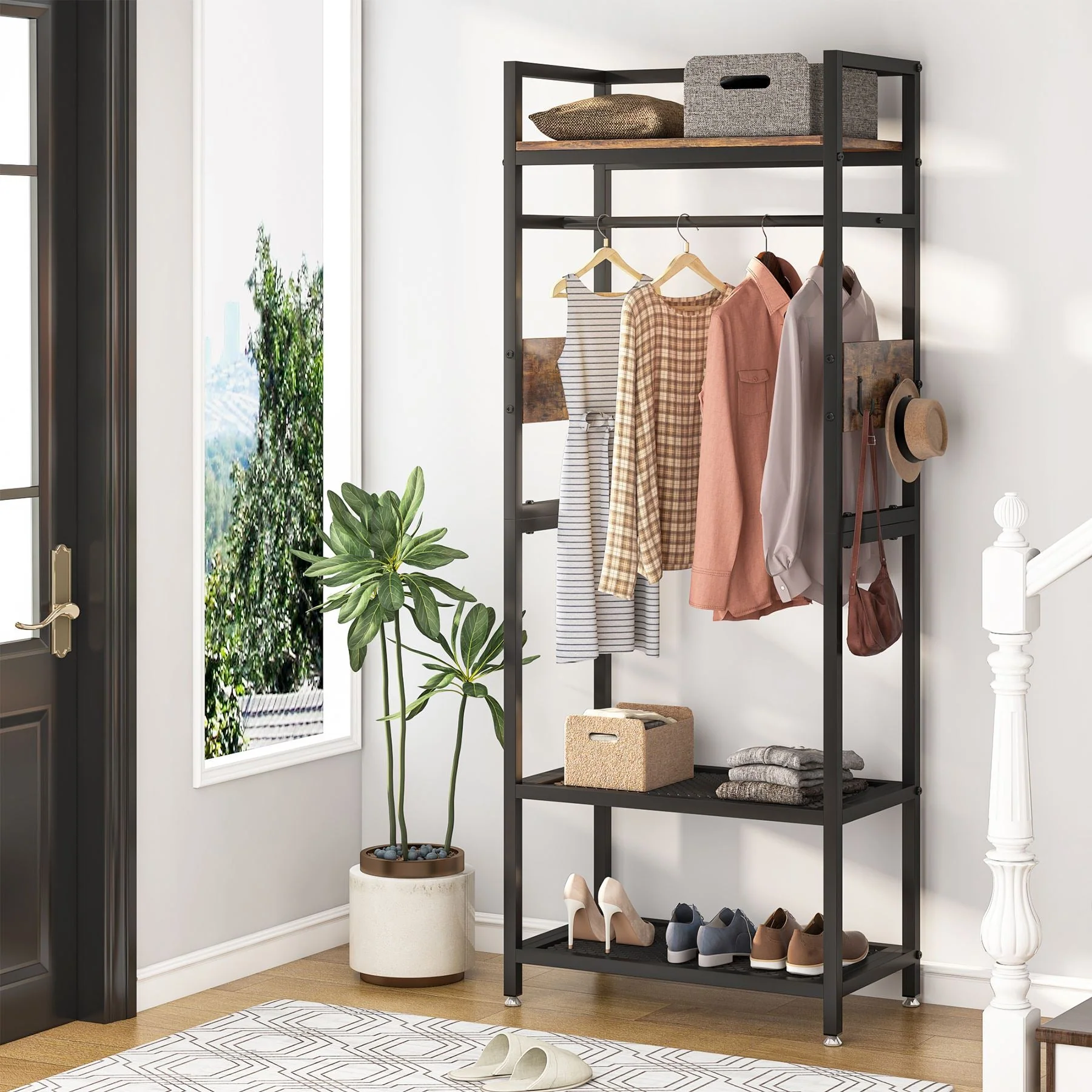 Small Hall Tree with Shoes Bench & Hooks for Entryway & Bedroom - Image 3