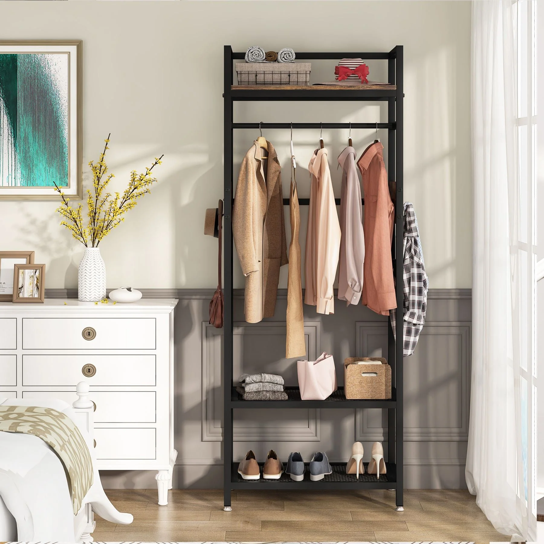 Small Hall Tree with Shoes Bench & Hooks for Entryway & Bedroom - Image 4