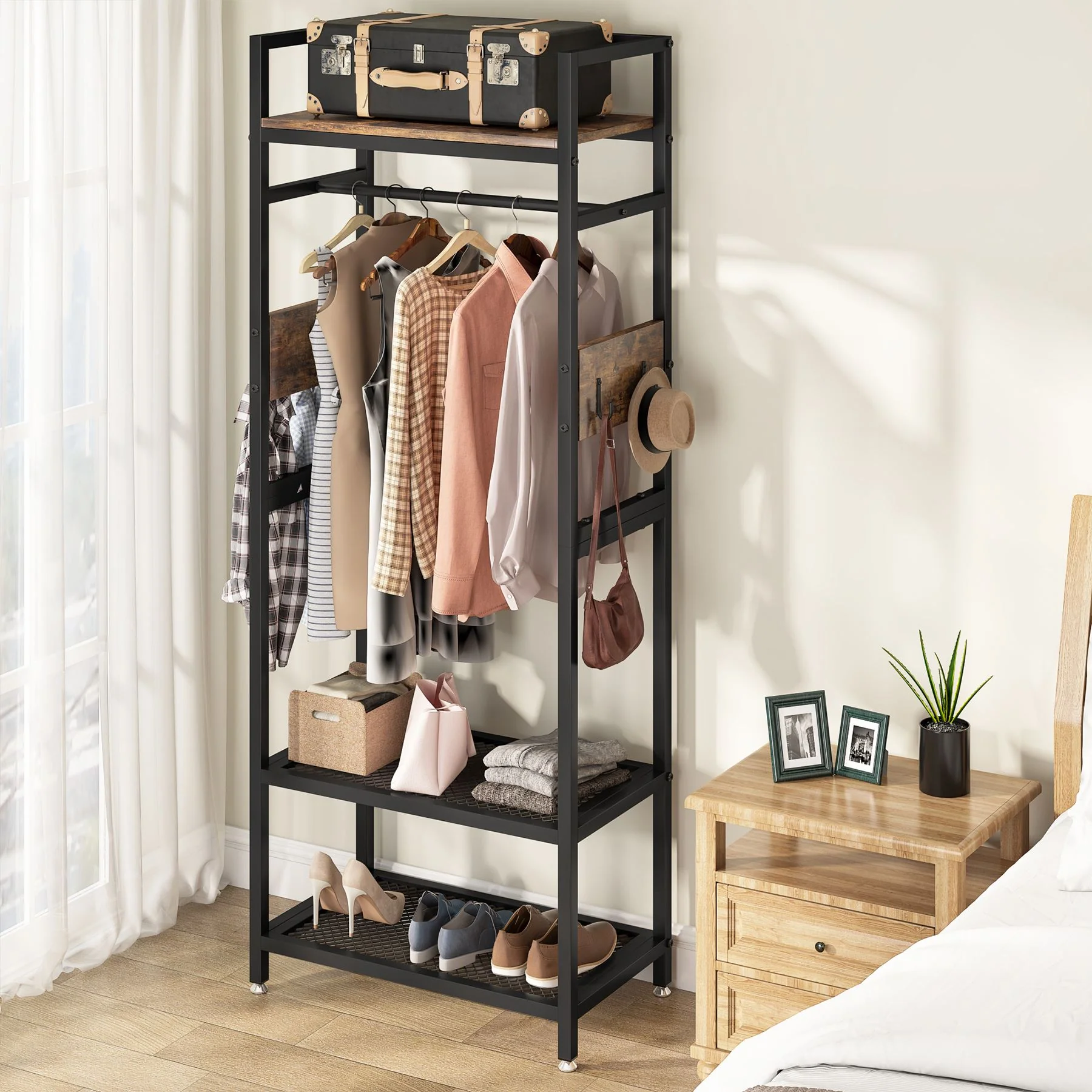 Small Hall Tree with Shoes Bench & Hooks for Entryway & Bedroom - Image 5