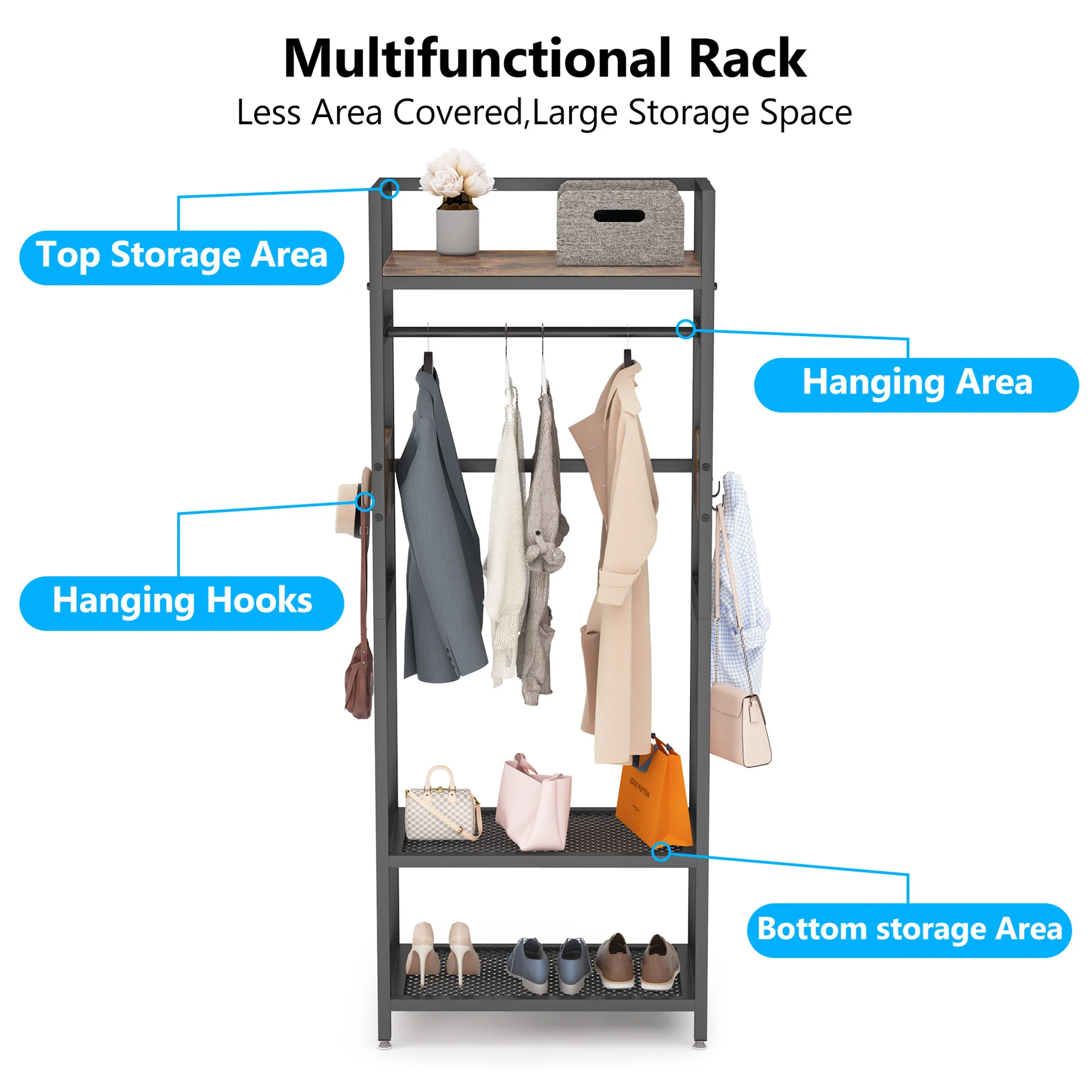 Small Hall Tree with Shoes Bench & Hooks for Entryway & Bedroom - Image 6