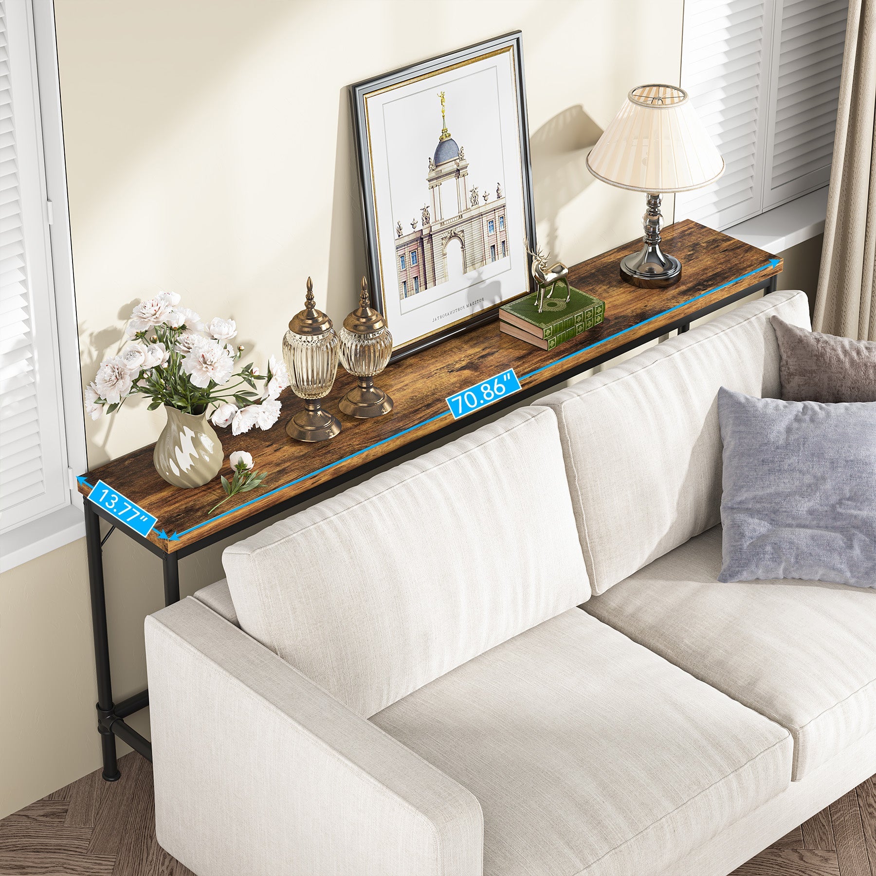 Narrow Console Table, 70.9" Extra Long Sofa Table Industrial Hallway Table - Image 4