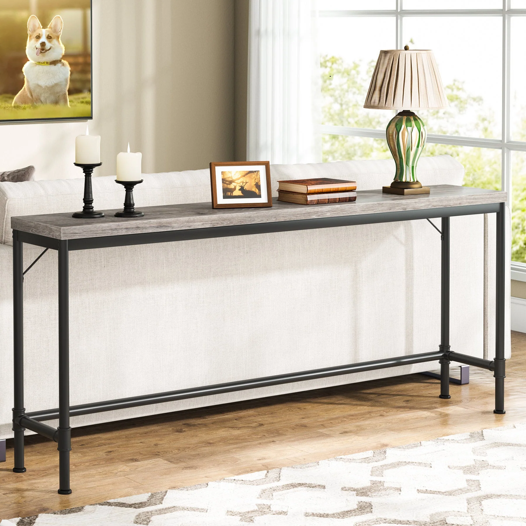Narrow Console Table, 70.9" Extra Long Sofa Table Industrial Hallway Table - Image 7