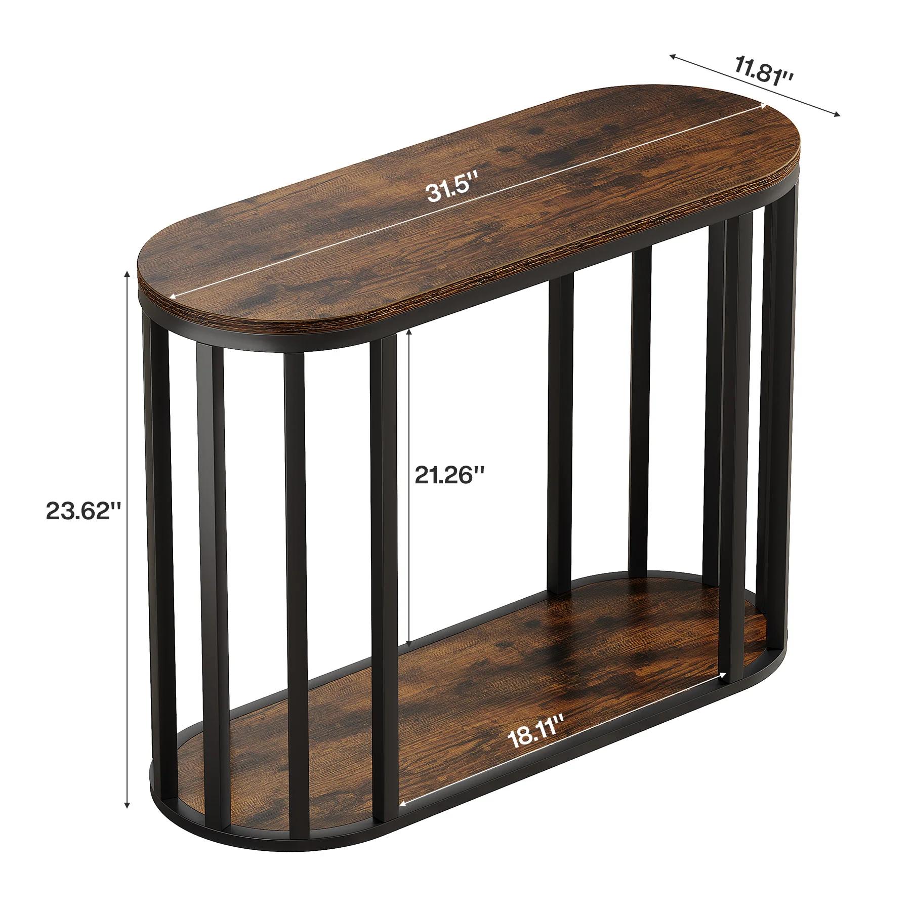 Narrow End Table with Storage, 2-Tier Industrial Side Table with Metal Frame - Image 2
