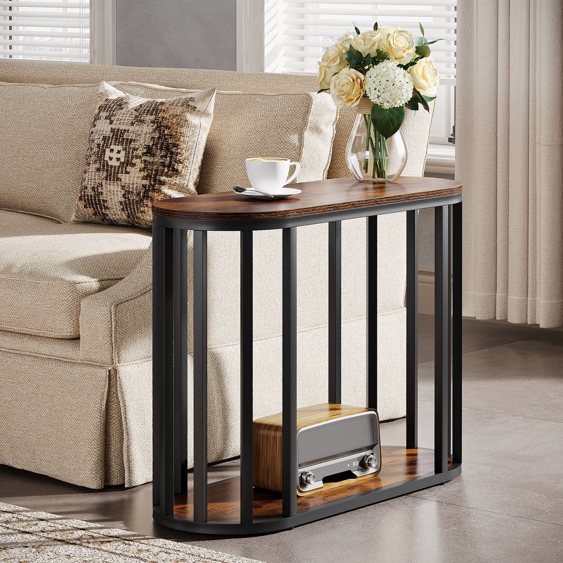 Narrow End Table with Storage, 2-Tier Industrial Side Table with Metal Frame - Image 3