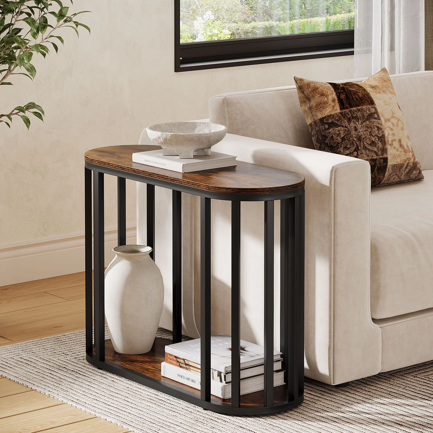 Narrow End Table with Storage, 2-Tier Industrial Side Table with Metal Frame - Image 4