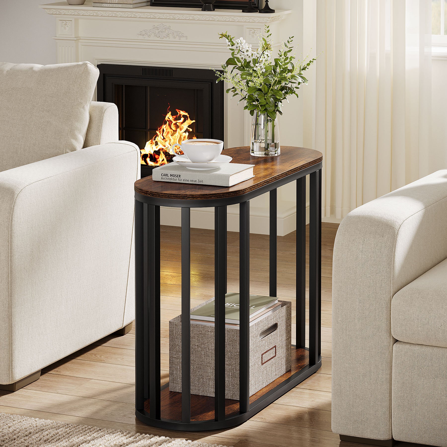 Narrow End Table with Storage, 2-Tier Industrial Side Table with Metal Frame - Image 5