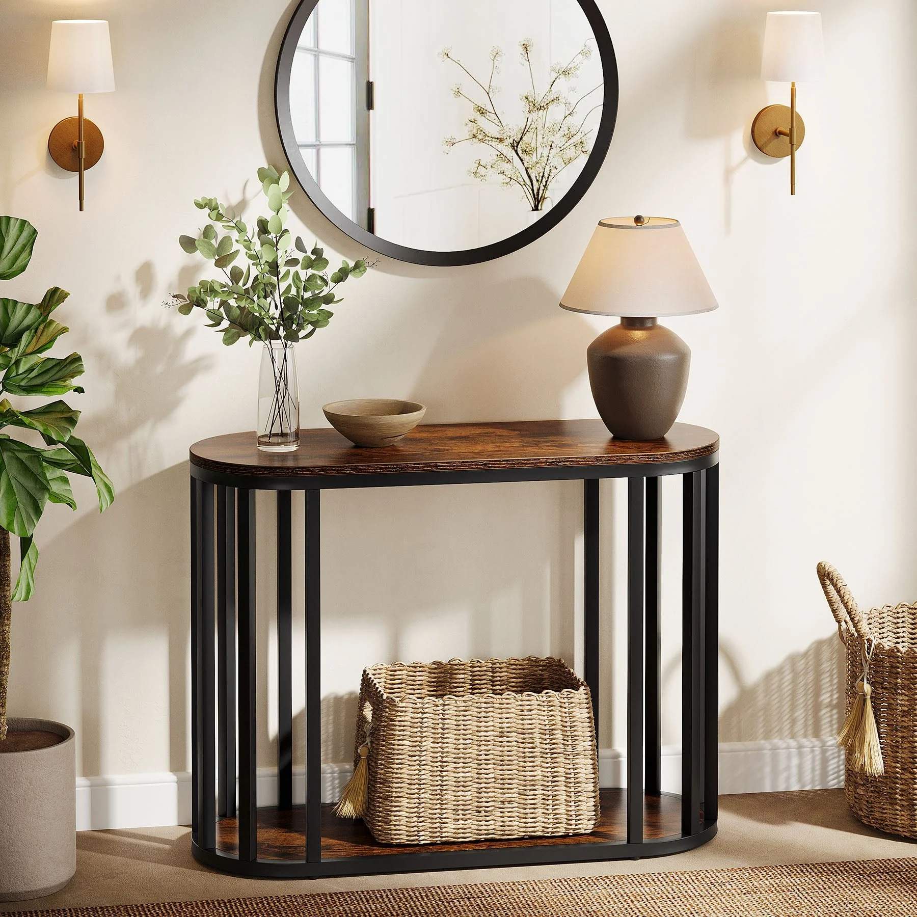 Narrow End Table with Storage, 2-Tier Industrial Side Table with Metal Frame - Image 6