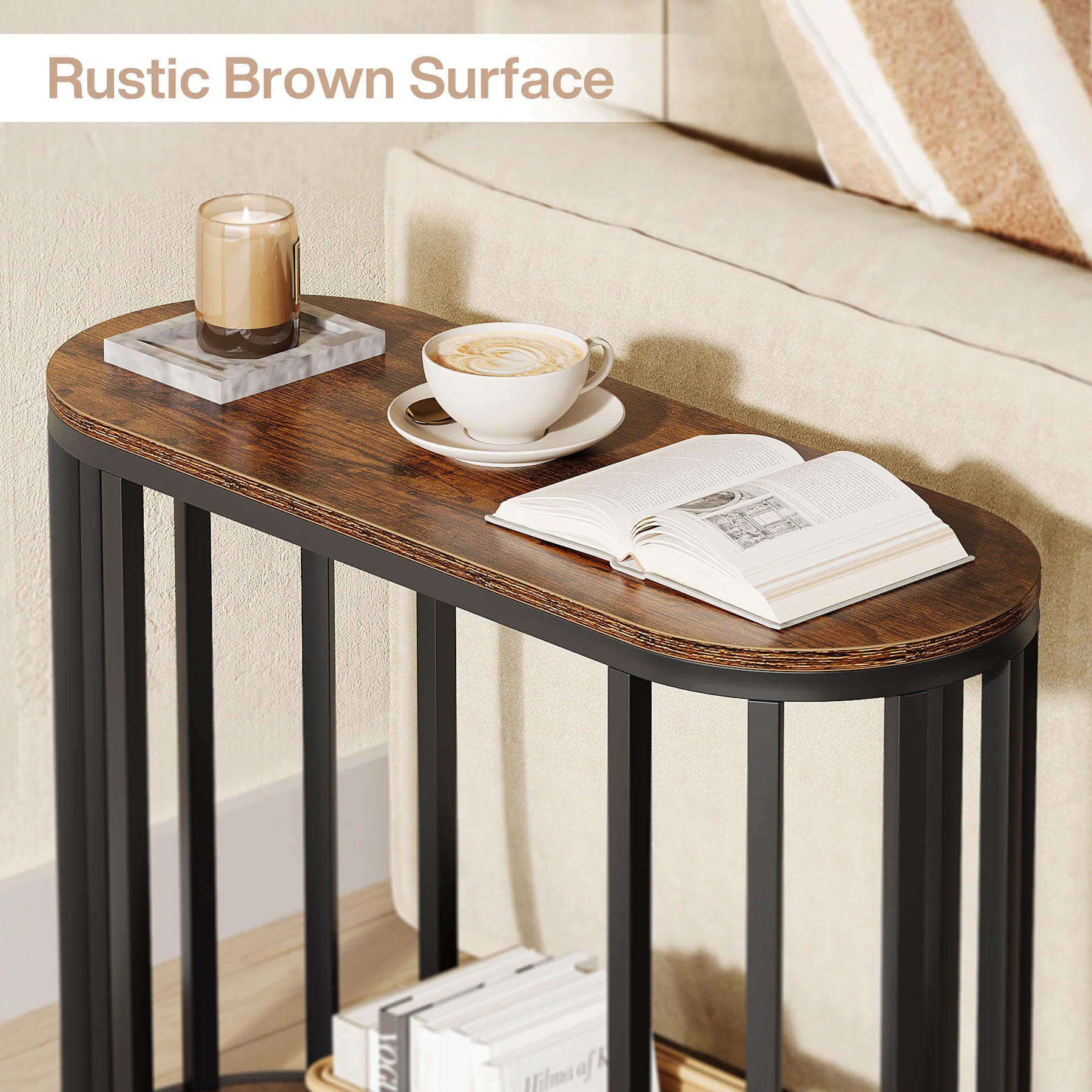 Narrow End Table with Storage, 2-Tier Industrial Side Table with Metal Frame - Image 7