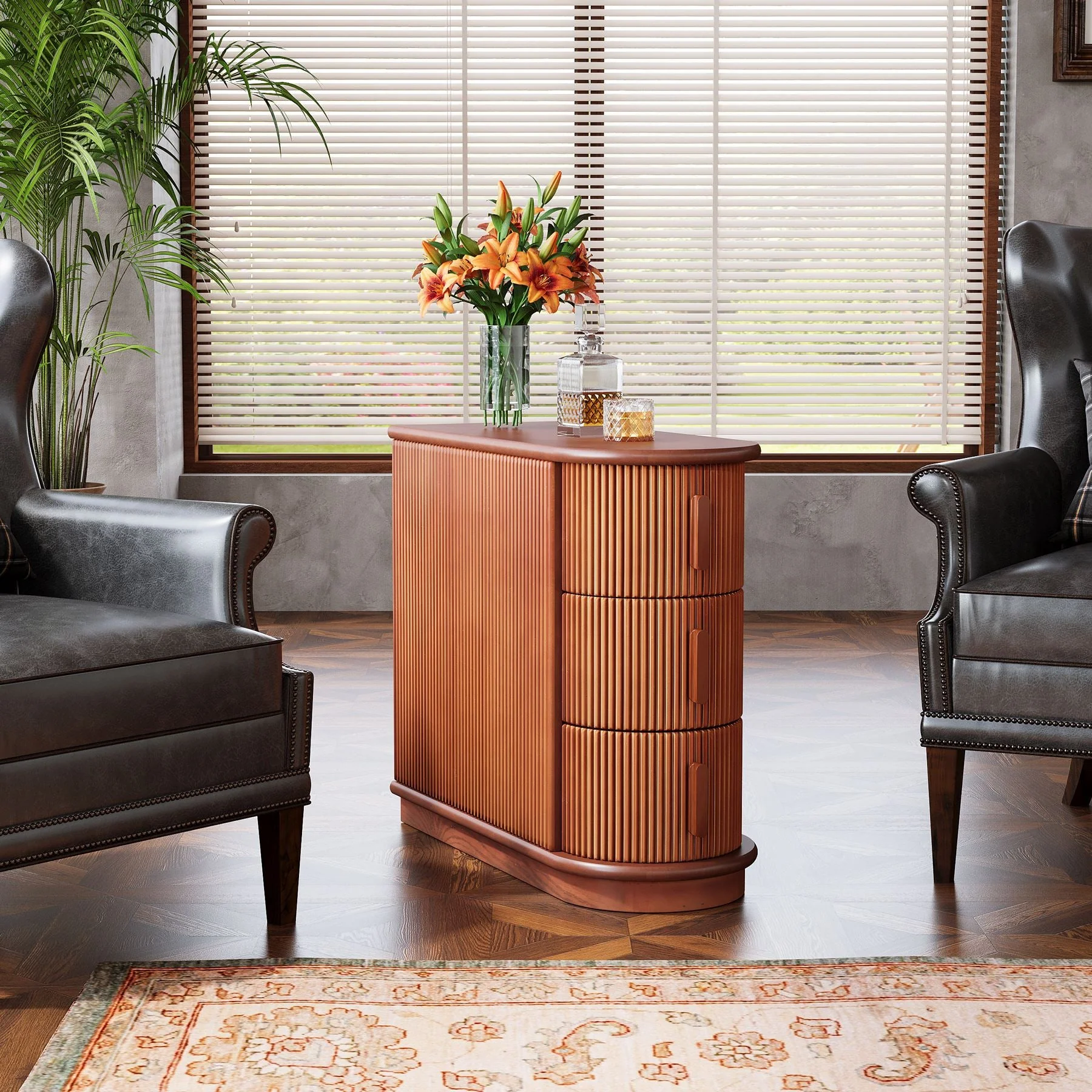 Wood End Table, Narrow Side Table Nightstand with 3-Drawer - Image 5