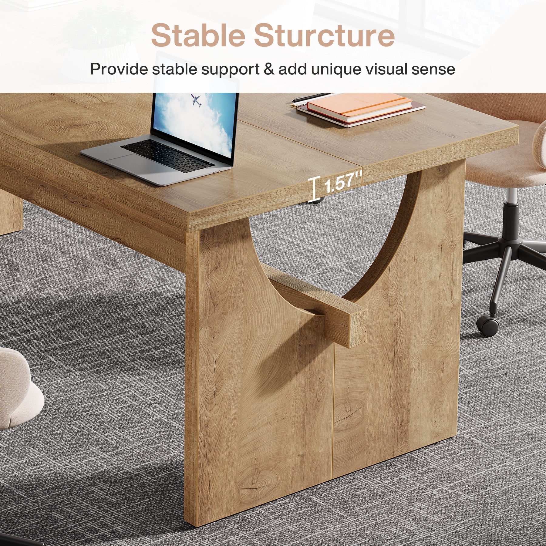 63" Executive Desk, Office Computer Desk Conference Table with Sturdy Legs - Image 7