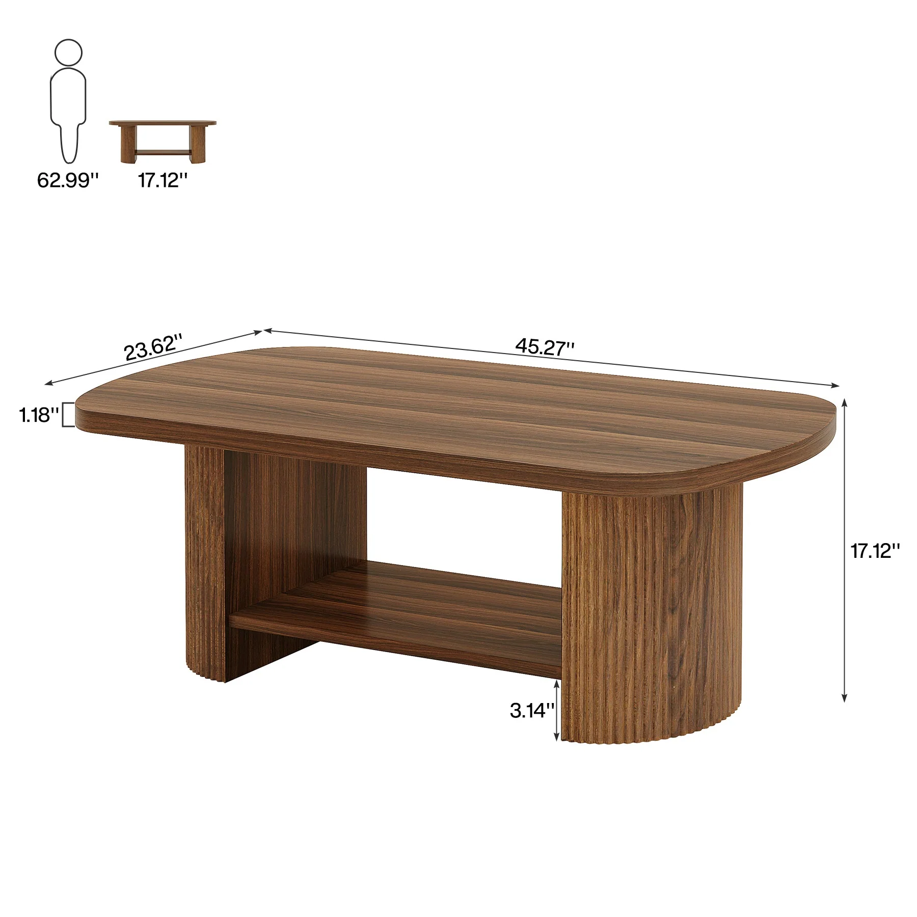 45" Coffee Table, Modern Oval 2-Tier Center Table With Storage - Image 2