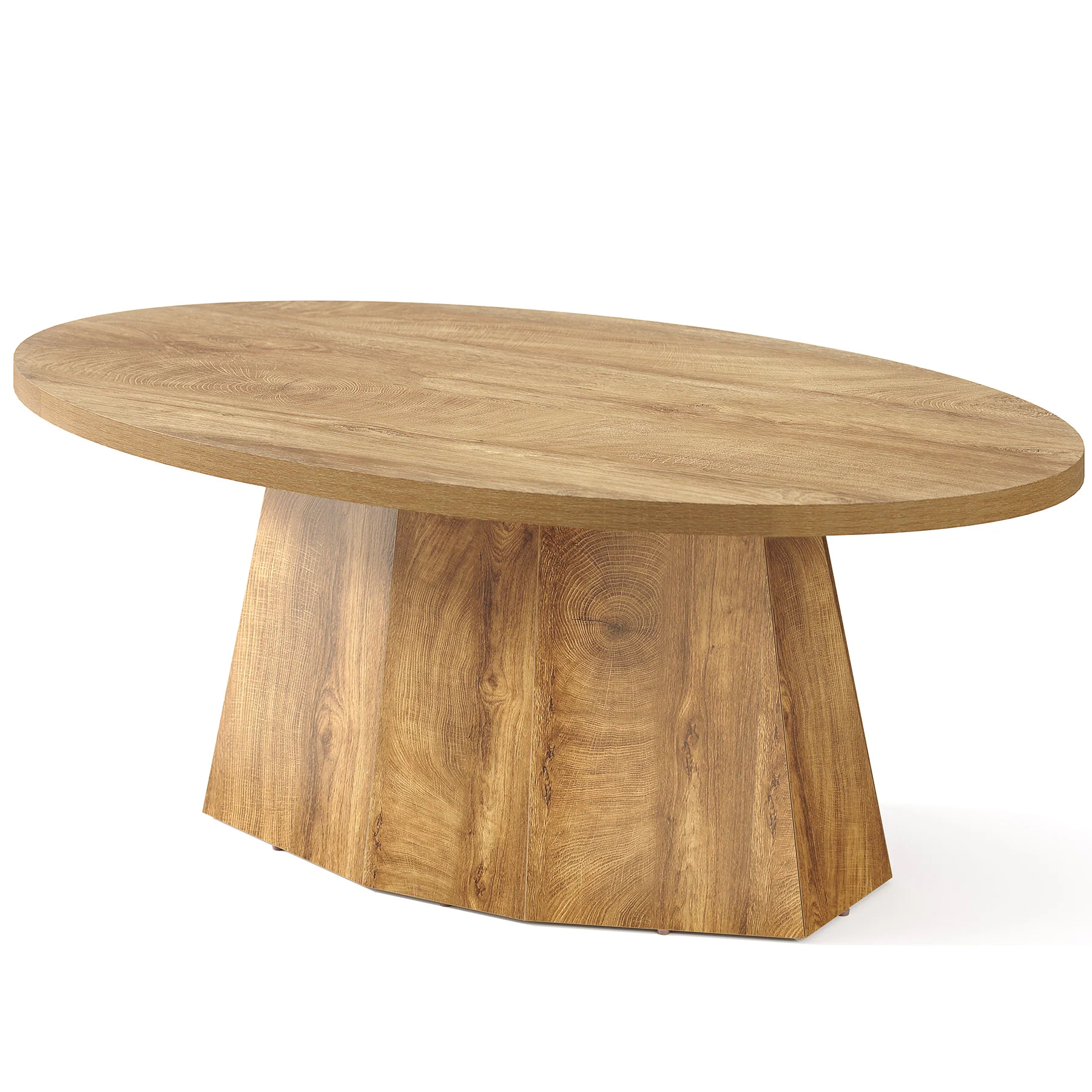 Oval Coffee Table, 47" Center Accent Table with Polygonal Pedestal for Living Room - Image 9