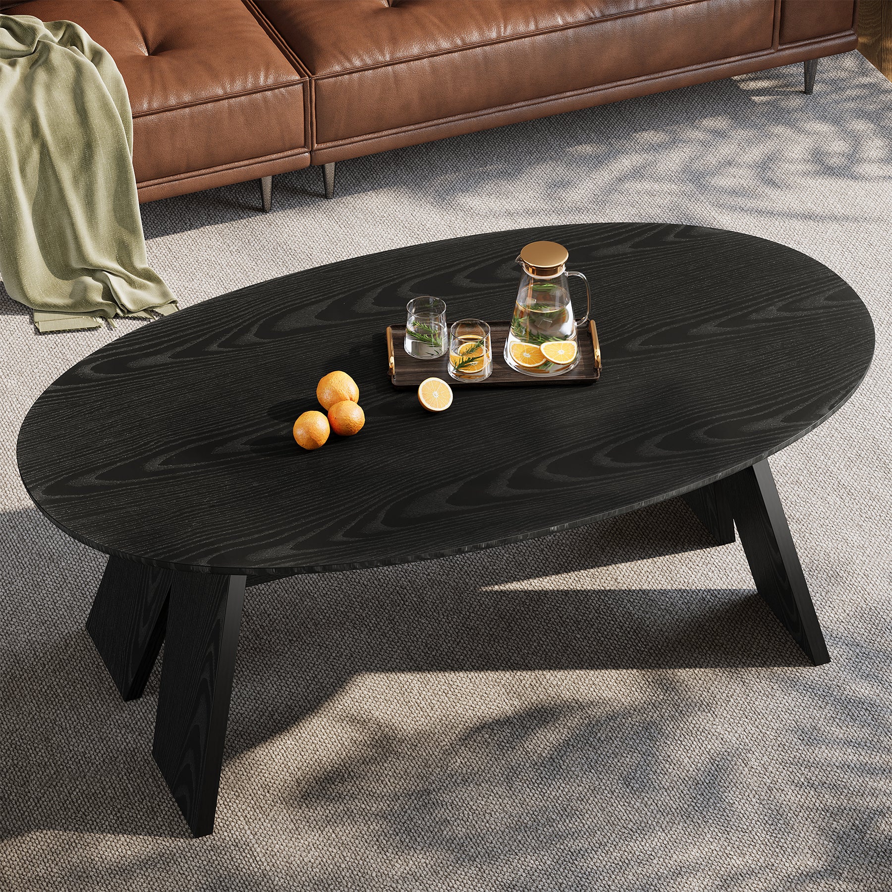 Oval Coffee Table, 47" Modern  Center Cocktail Table with Angled Legs - Image 4