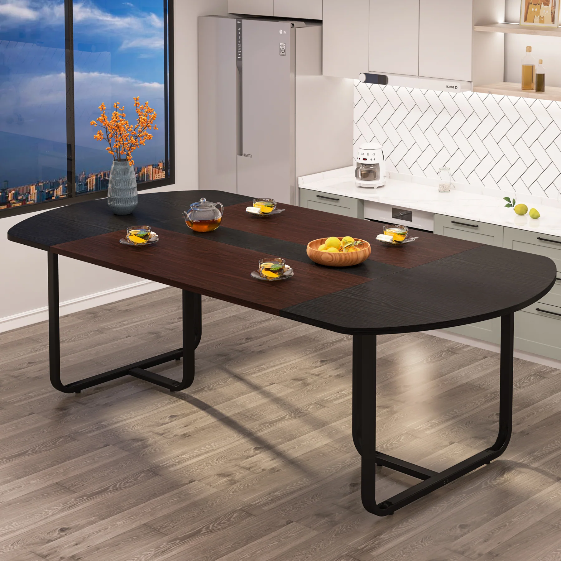 70.86" Oval Dining Table, Modern Kitchen Table for for 6-8 People - Image 3