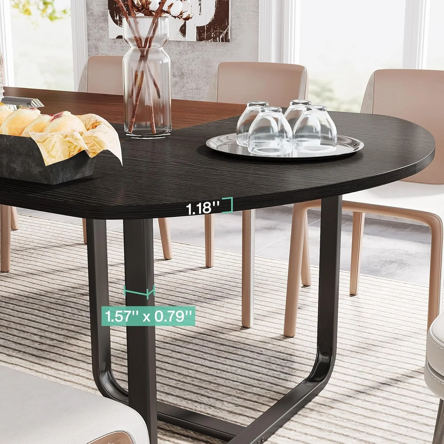 70.86" Oval Dining Table, Modern Kitchen Table for for 6-8 People - Image 6