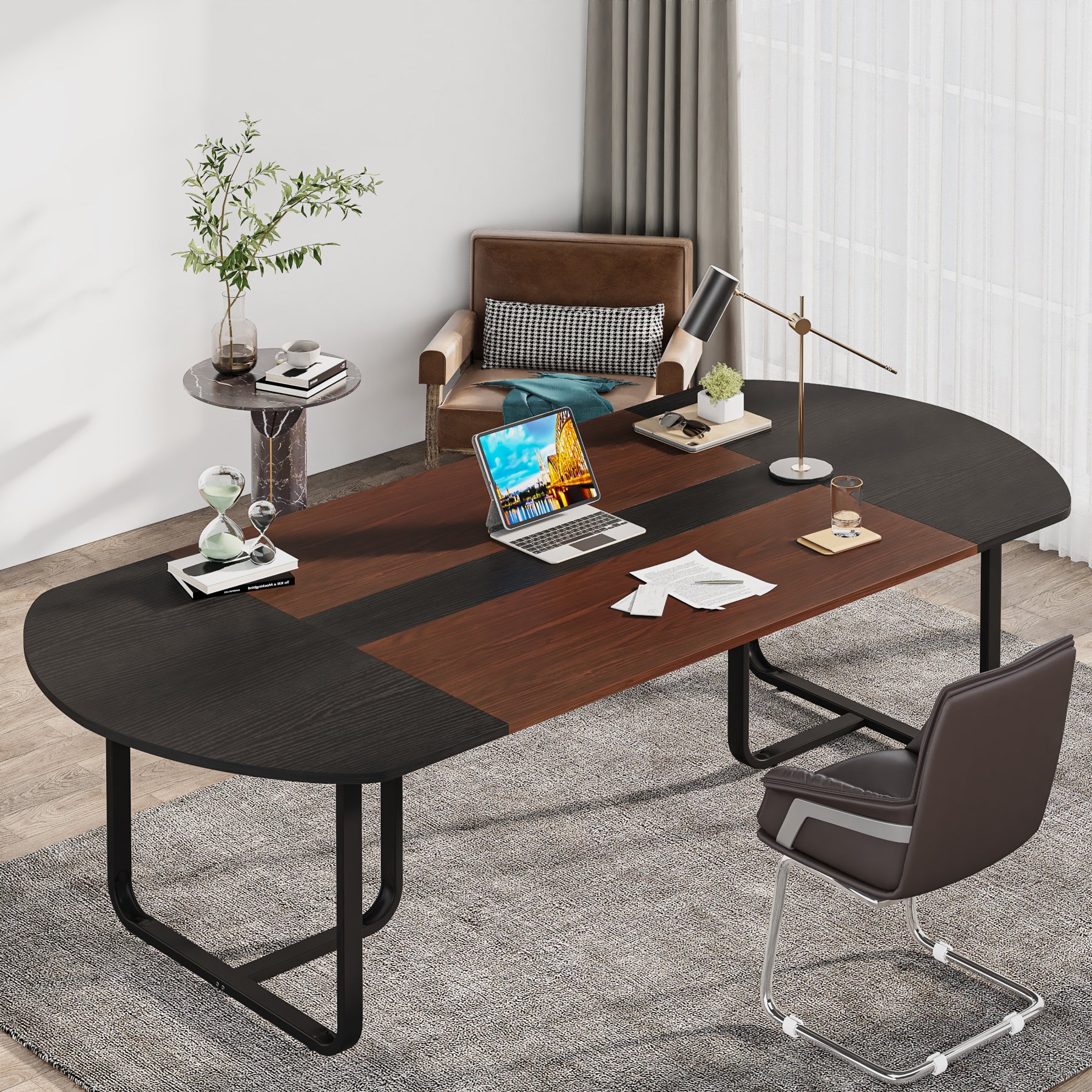 70.86" Oval Executive Desk, Modern Computer Meeting Table for Home Office