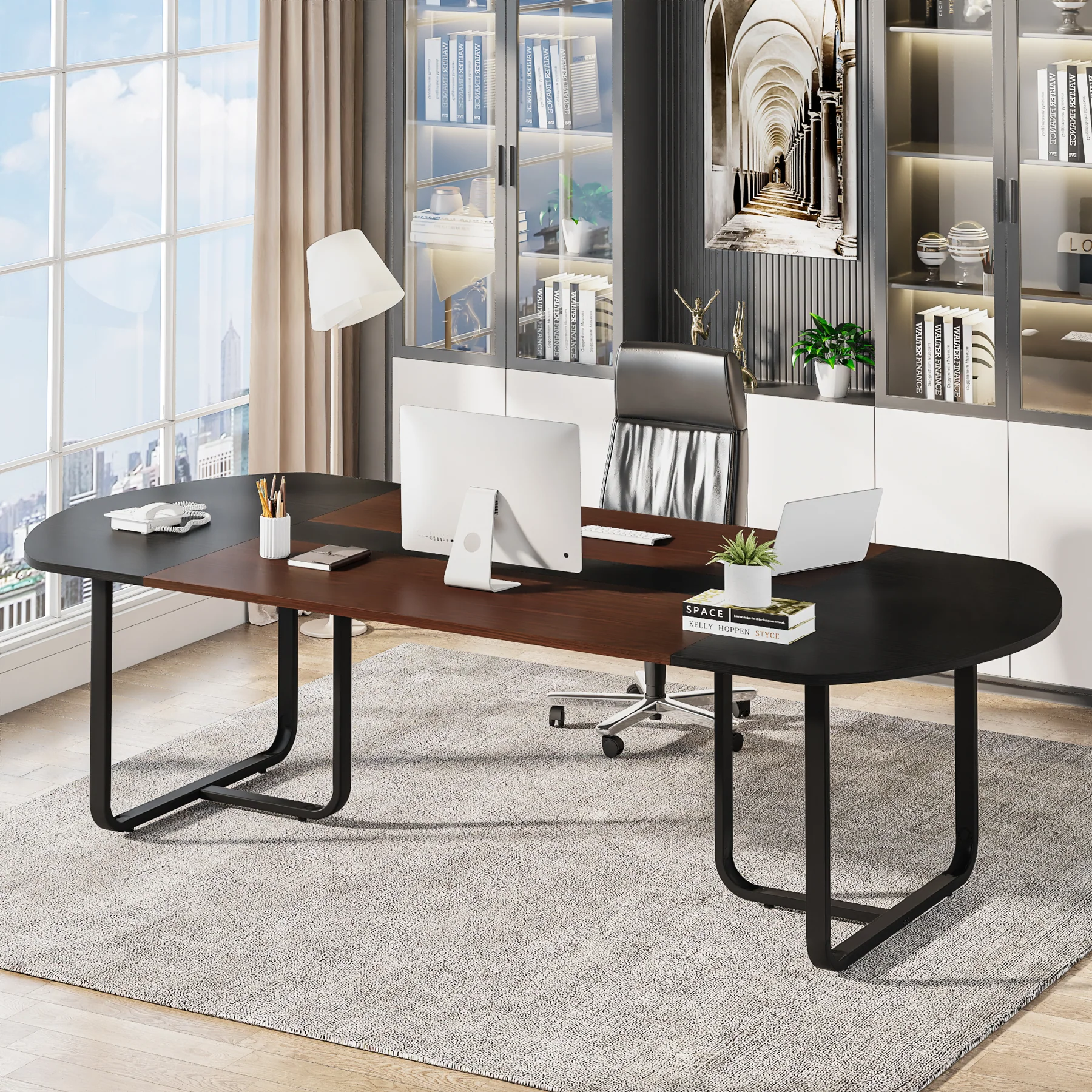 70.86" Oval Executive Desk, Modern Computer Meeting Table for Home Office - Image 3