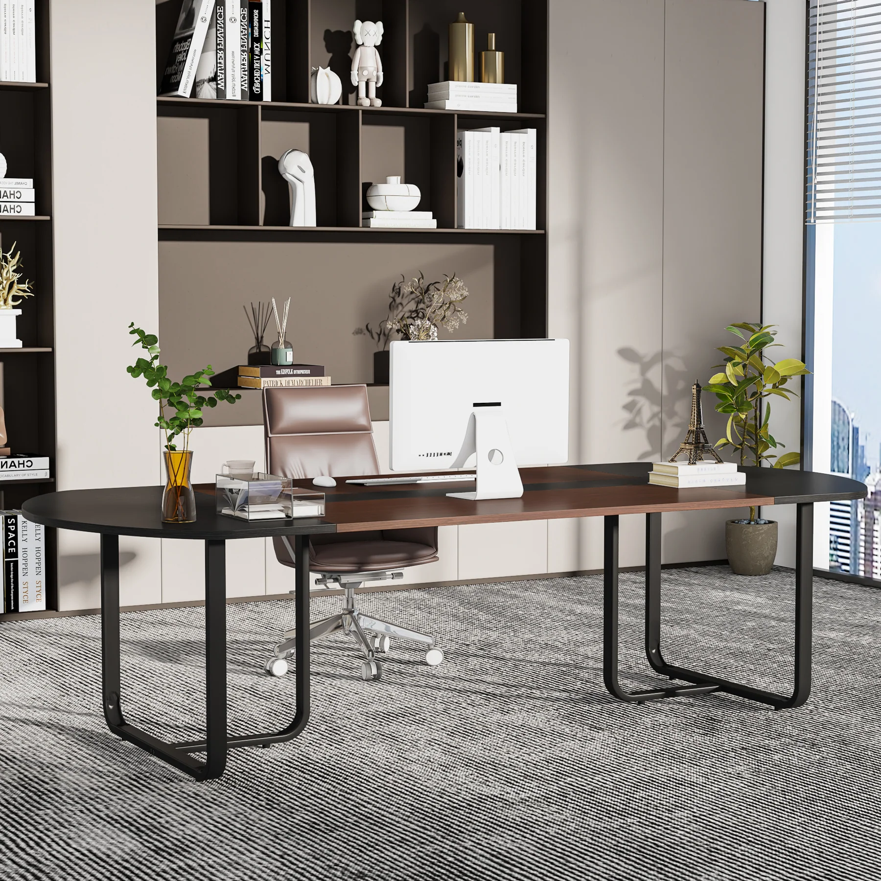 70.86" Oval Executive Desk, Modern Computer Meeting Table for Home Office - Image 4