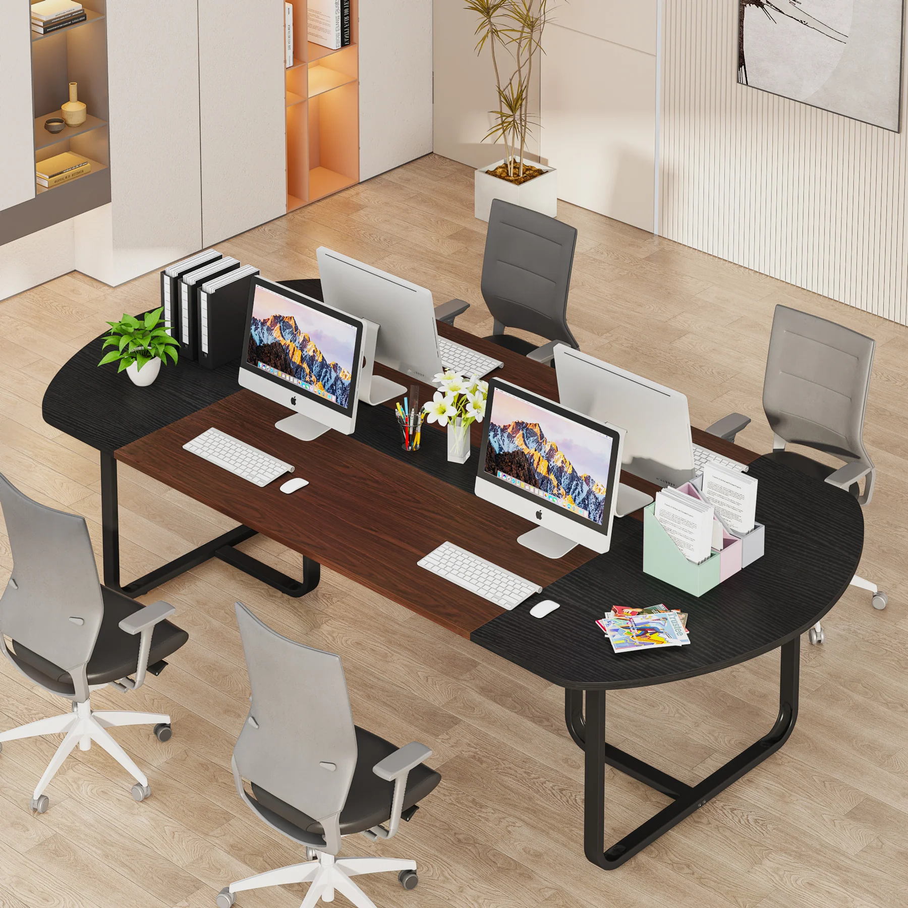 70.86" Oval Executive Desk, Modern Computer Meeting Table for Home Office - Image 5