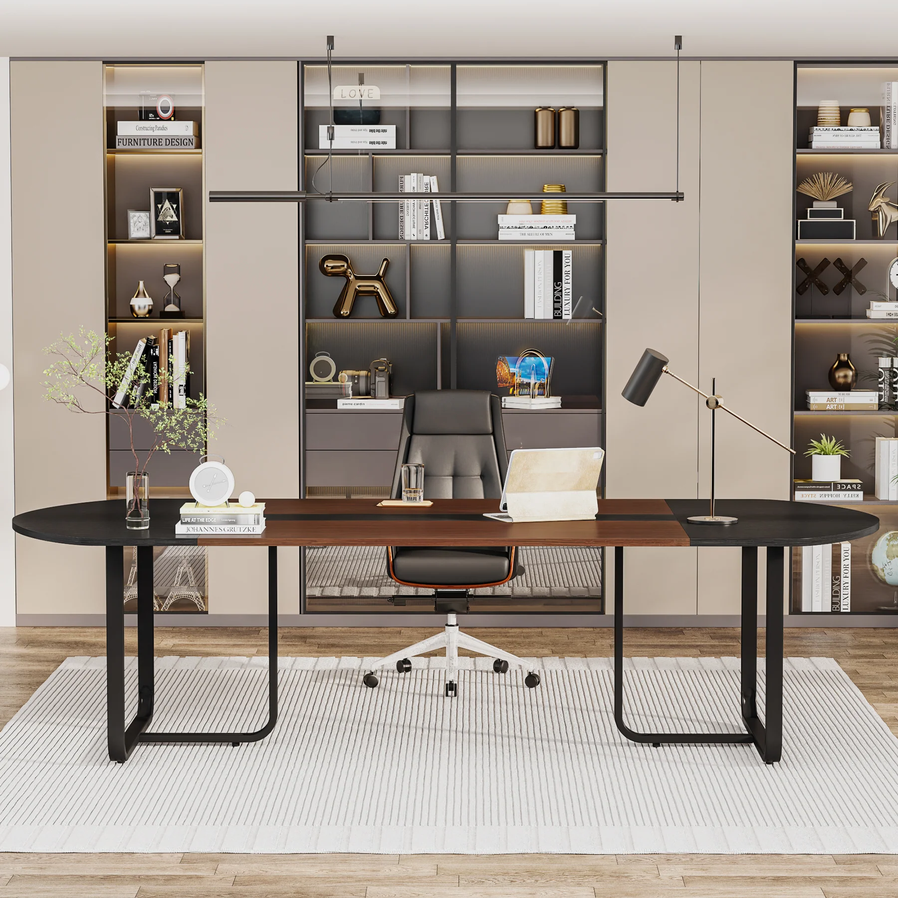 70.86" Oval Executive Desk, Modern Computer Meeting Table for Home Office - Image 6