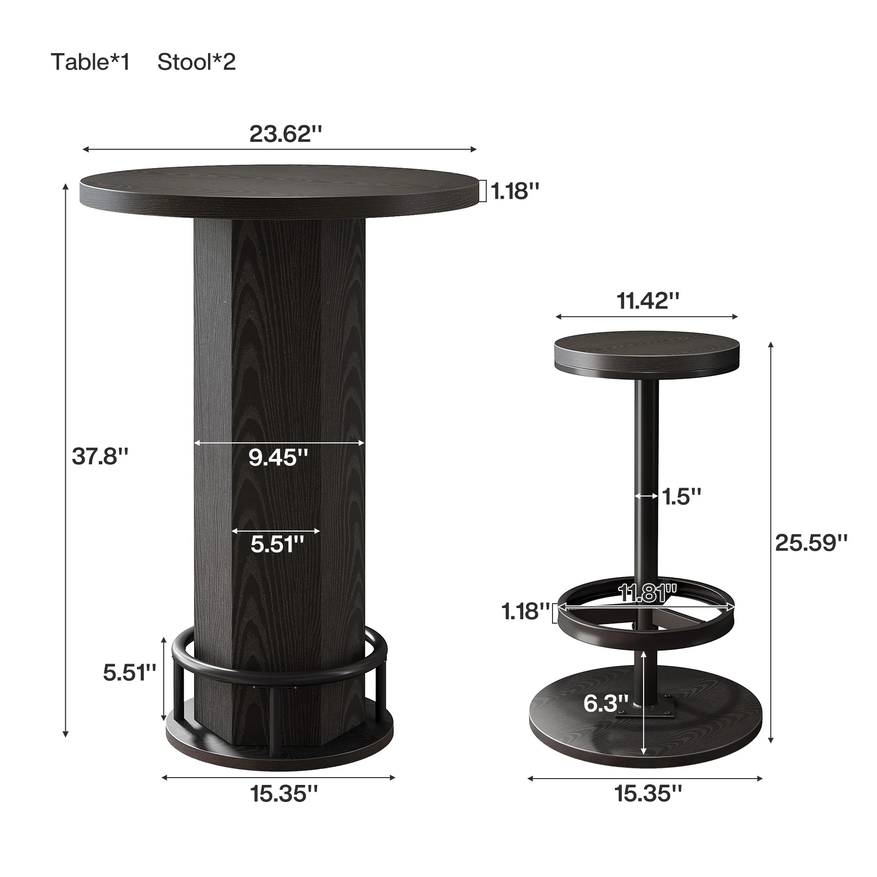 Bistro Sets with 2 Barstools, Pub Cocktail Table Bar Table with Chairs - Image 10