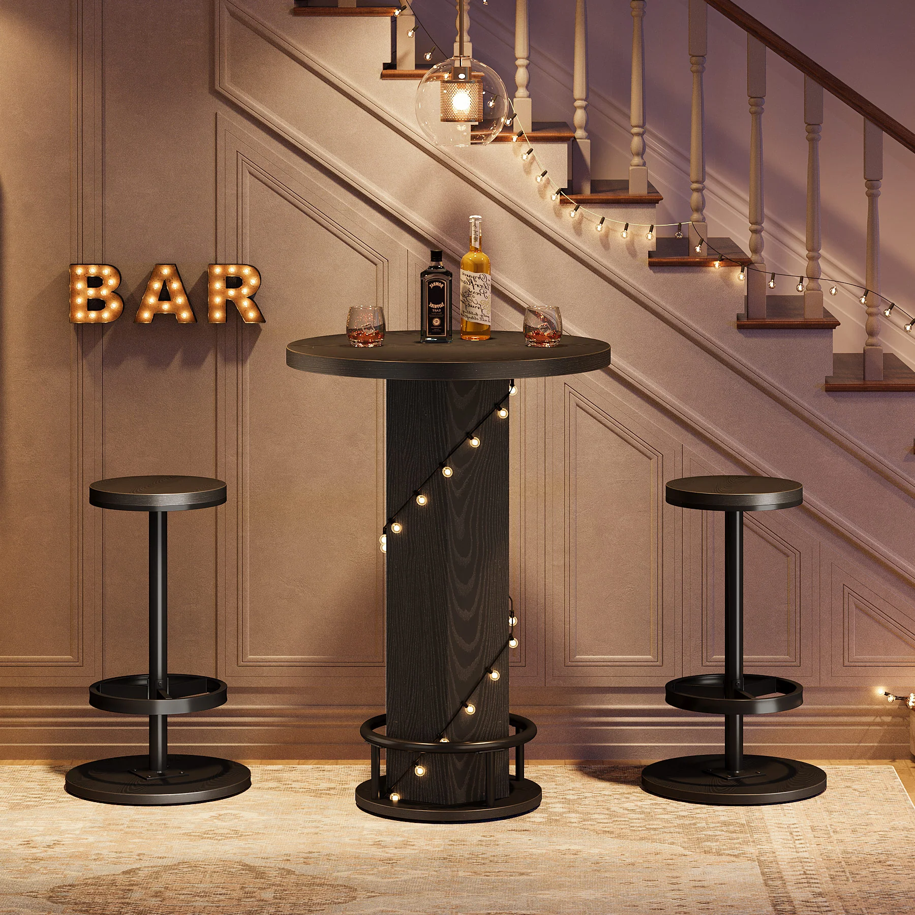 Bistro Sets with 2 Barstools, Pub Cocktail Table Bar Table with Chairs - Image 11