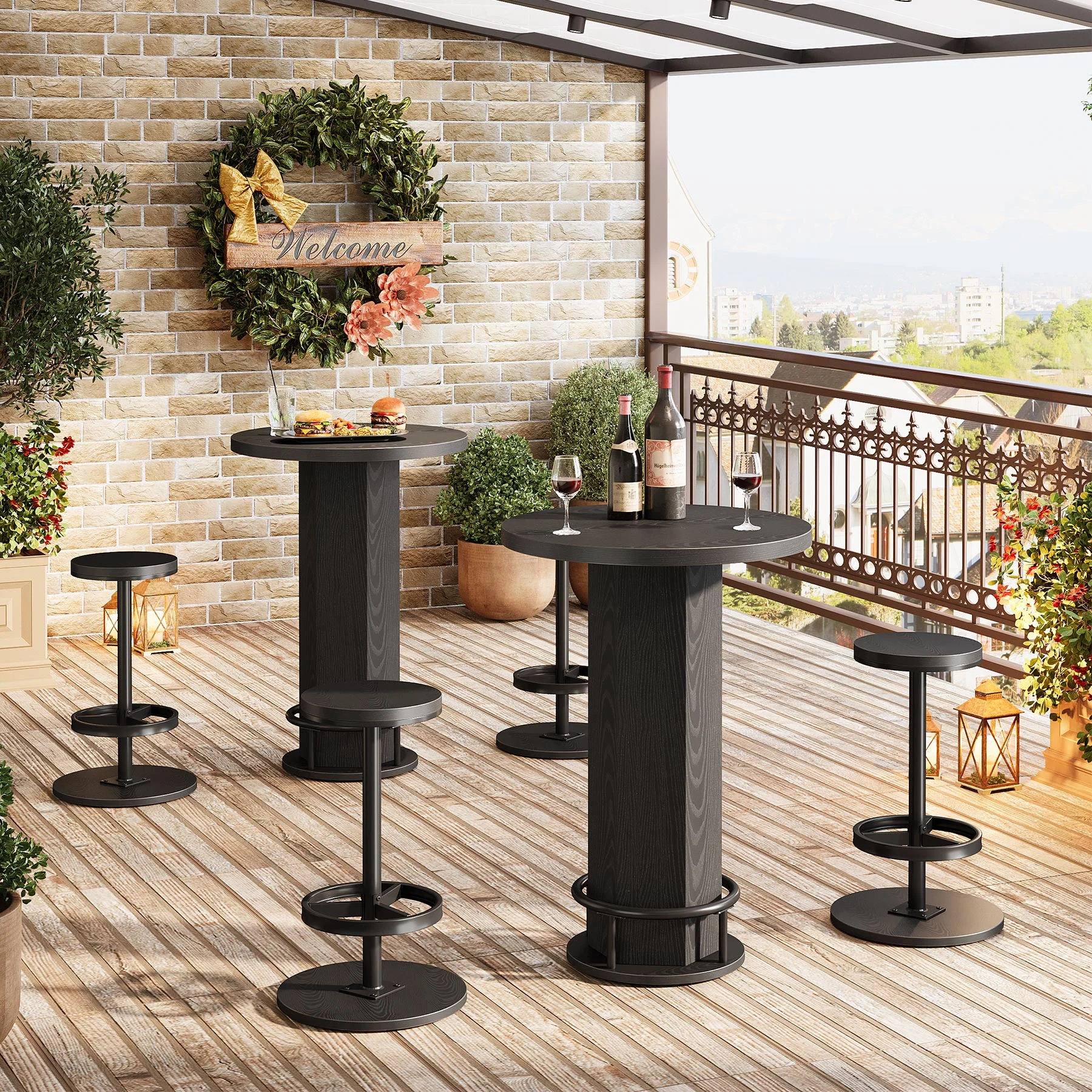 Bistro Sets with 2 Barstools, Pub Cocktail Table Bar Table with Chairs - Image 12