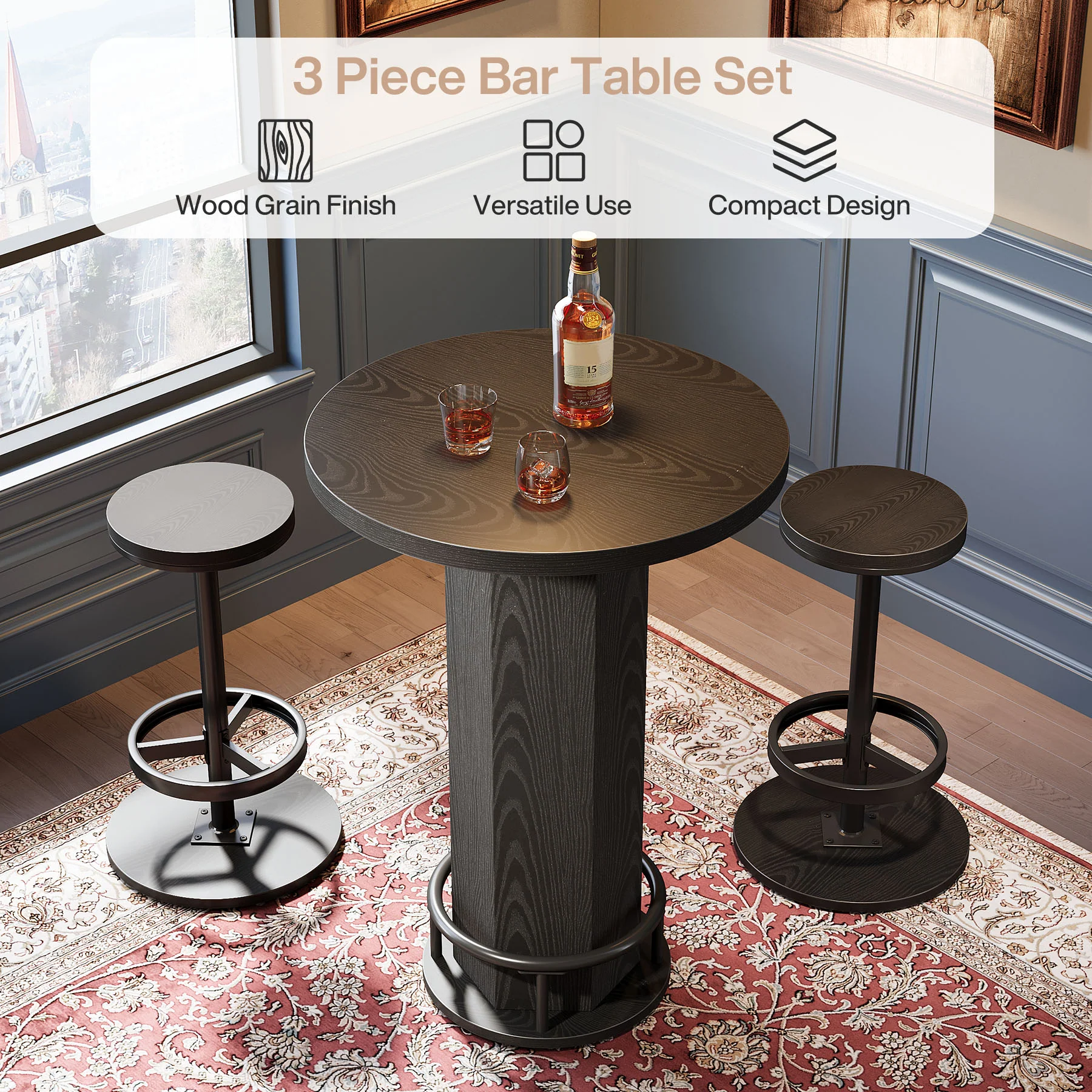 Bistro Sets with 2 Barstools, Pub Cocktail Table Bar Table with Chairs - Image 14