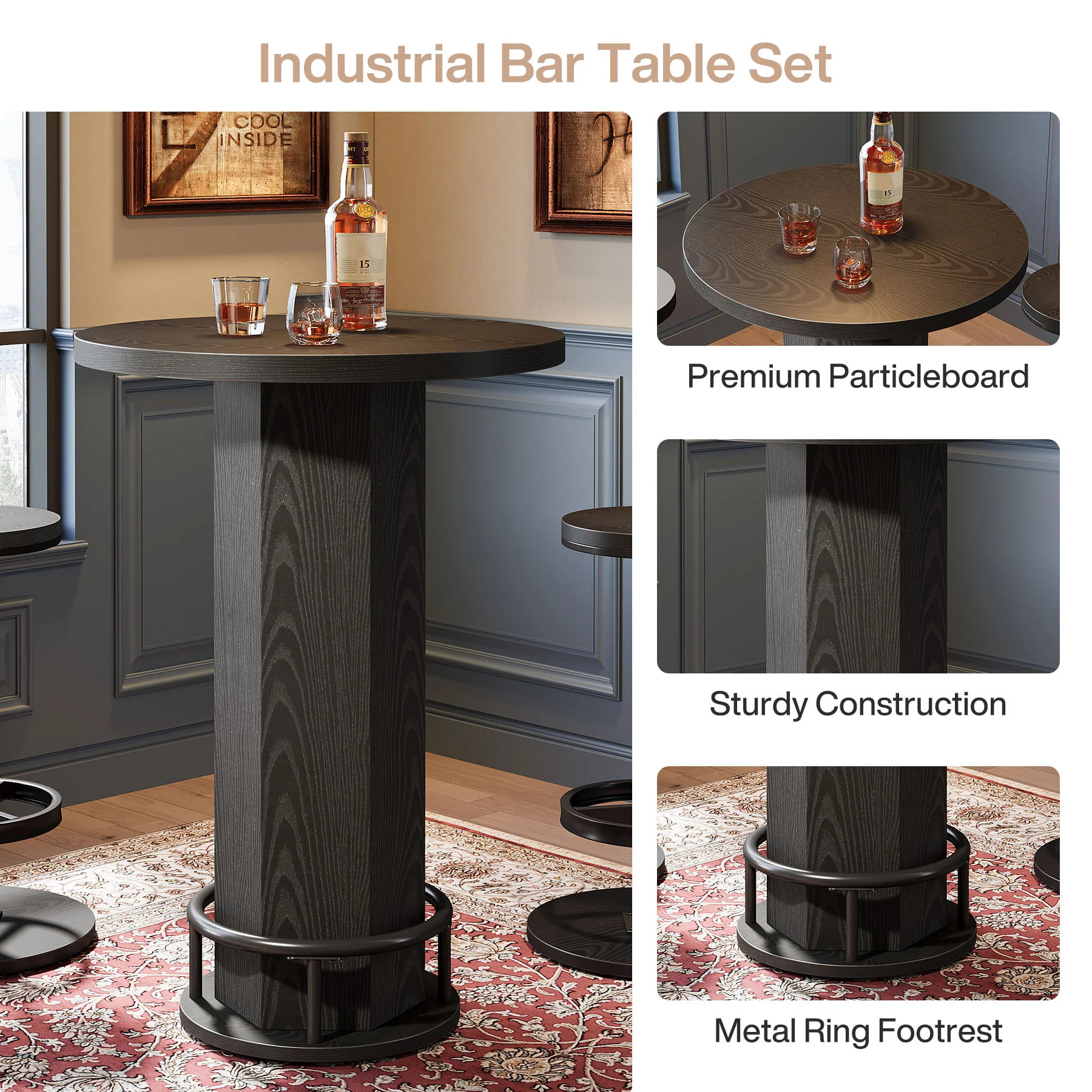 Bistro Sets with 2 Barstools, Pub Cocktail Table Bar Table with Chairs - Image 15