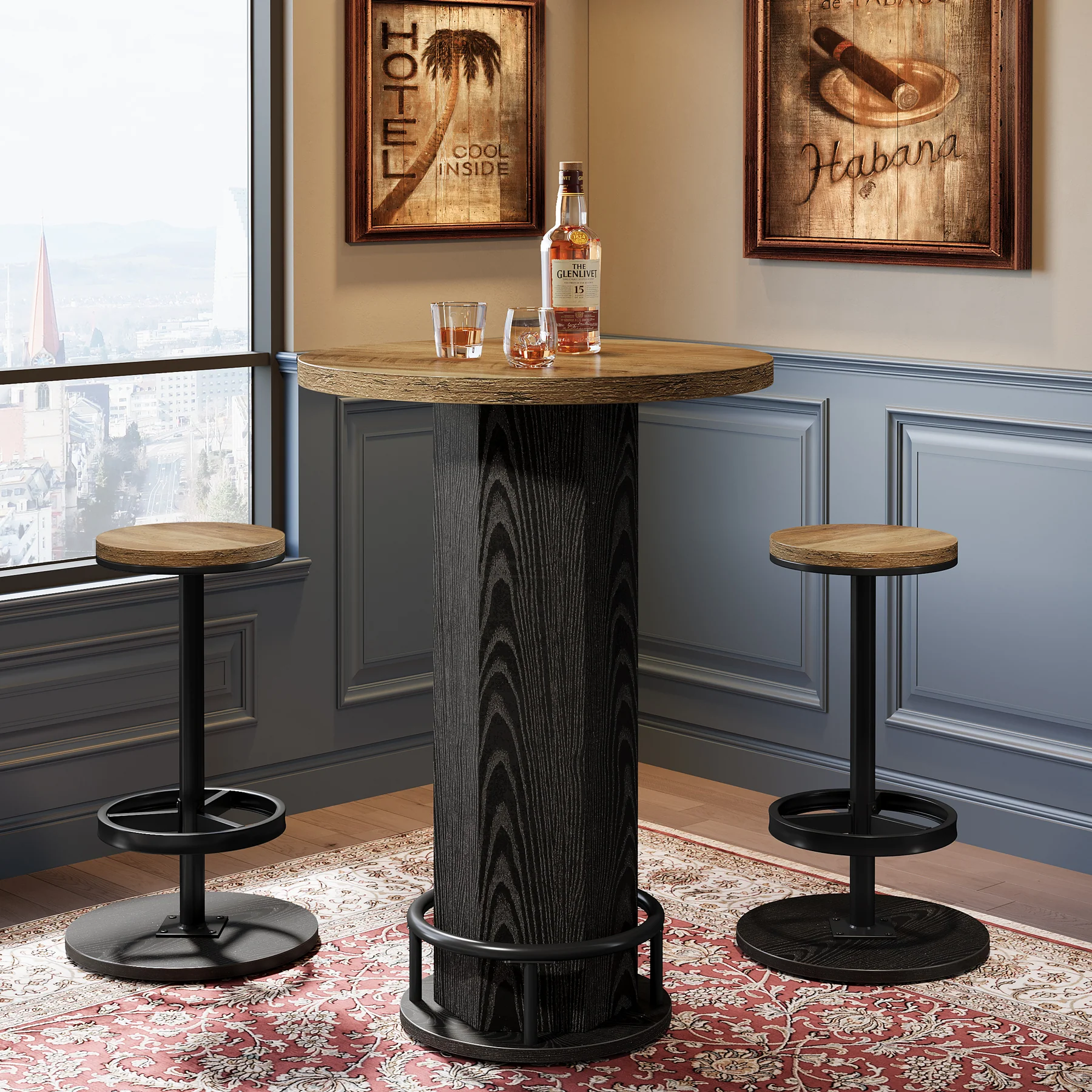 Bistro Sets with 2 Barstools, Pub Cocktail Table Bar Table with Chairs - Image 17