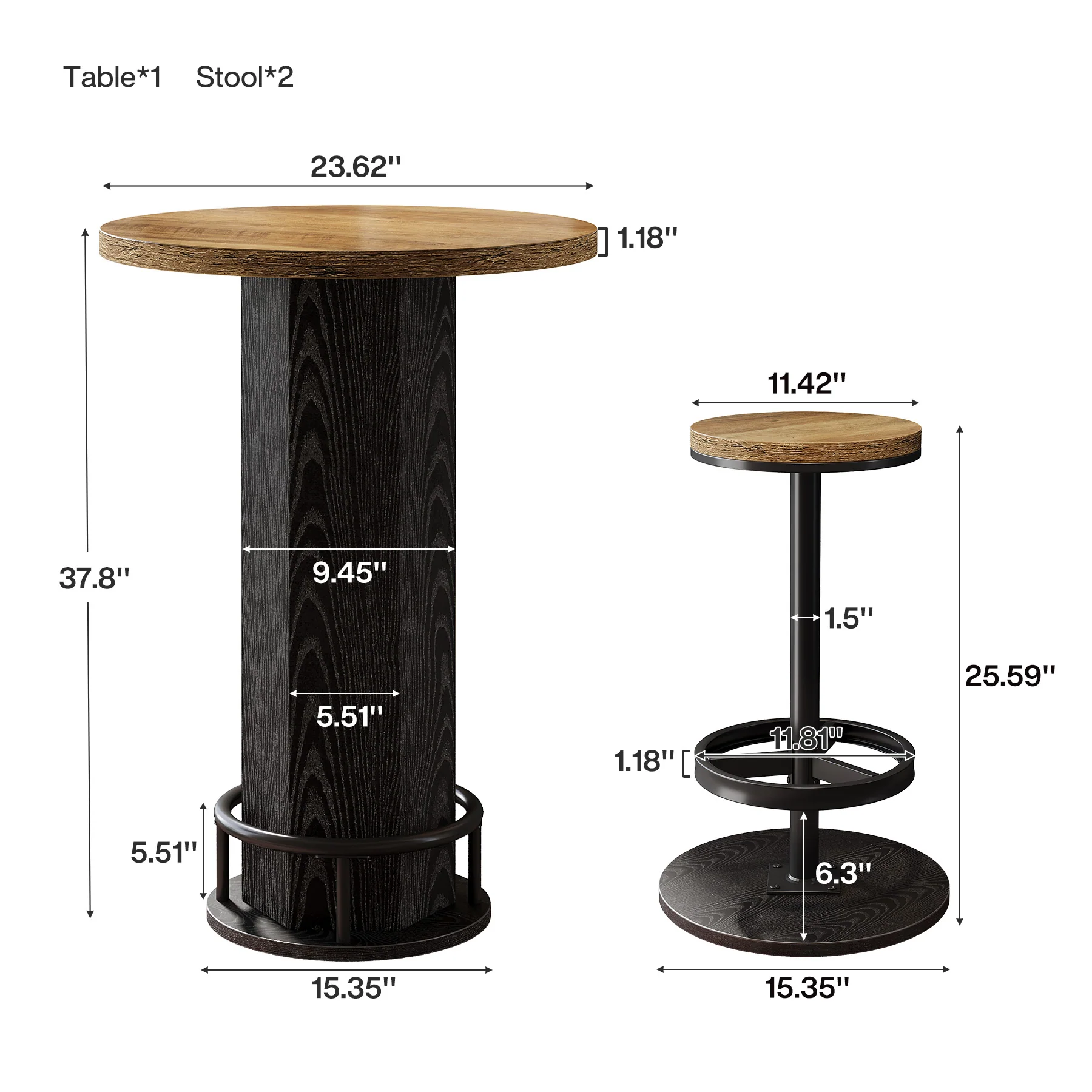 Bistro Sets with 2 Barstools, Pub Cocktail Table Bar Table with Chairs - Image 18