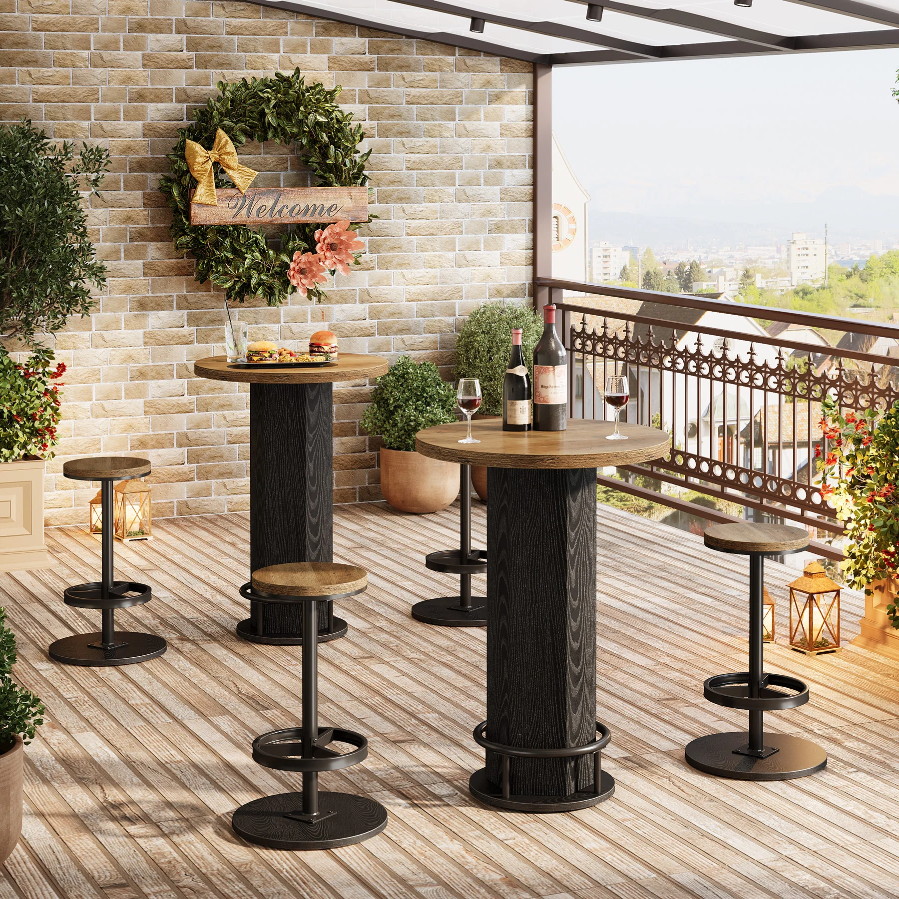 Bistro Sets with 2 Barstools, Pub Cocktail Table Bar Table with Chairs - Image 20