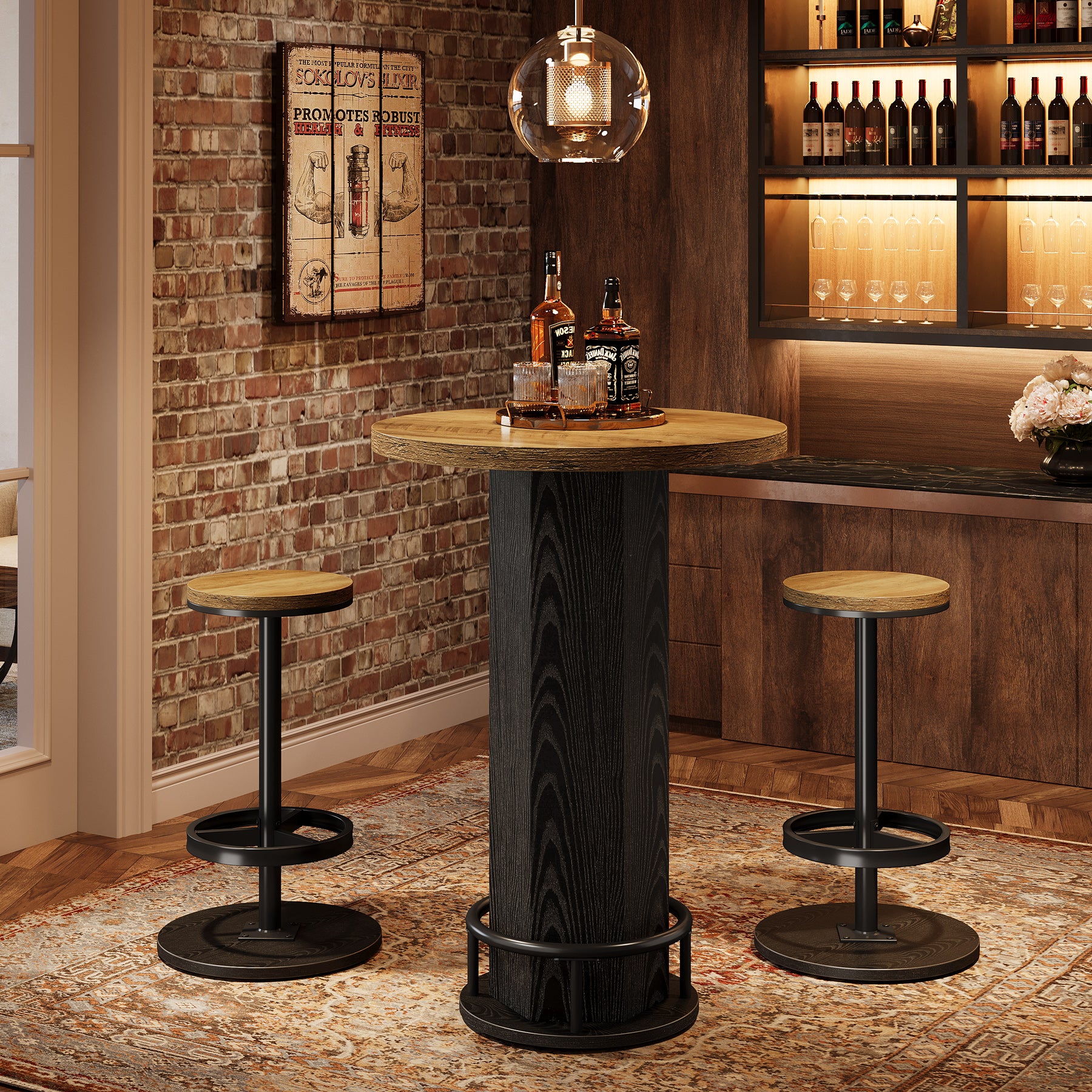 Bistro Sets with 2 Barstools, Pub Cocktail Table Bar Table with Chairs - Image 21
