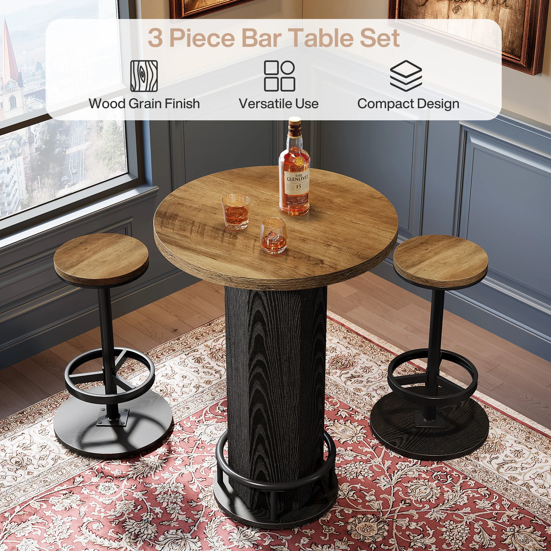 Bistro Sets with 2 Barstools, Pub Cocktail Table Bar Table with Chairs - Image 22