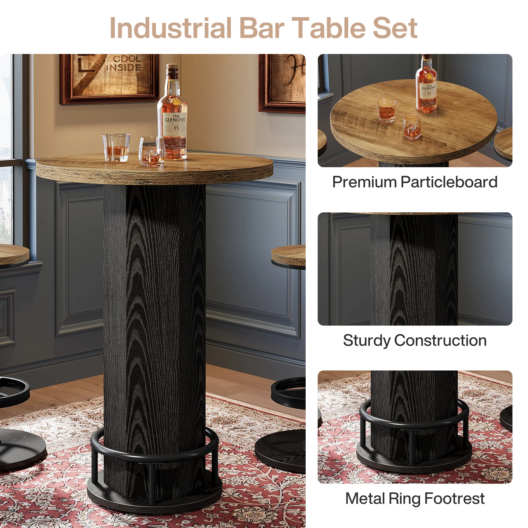Bistro Sets with 2 Barstools, Pub Cocktail Table Bar Table with Chairs - Image 23