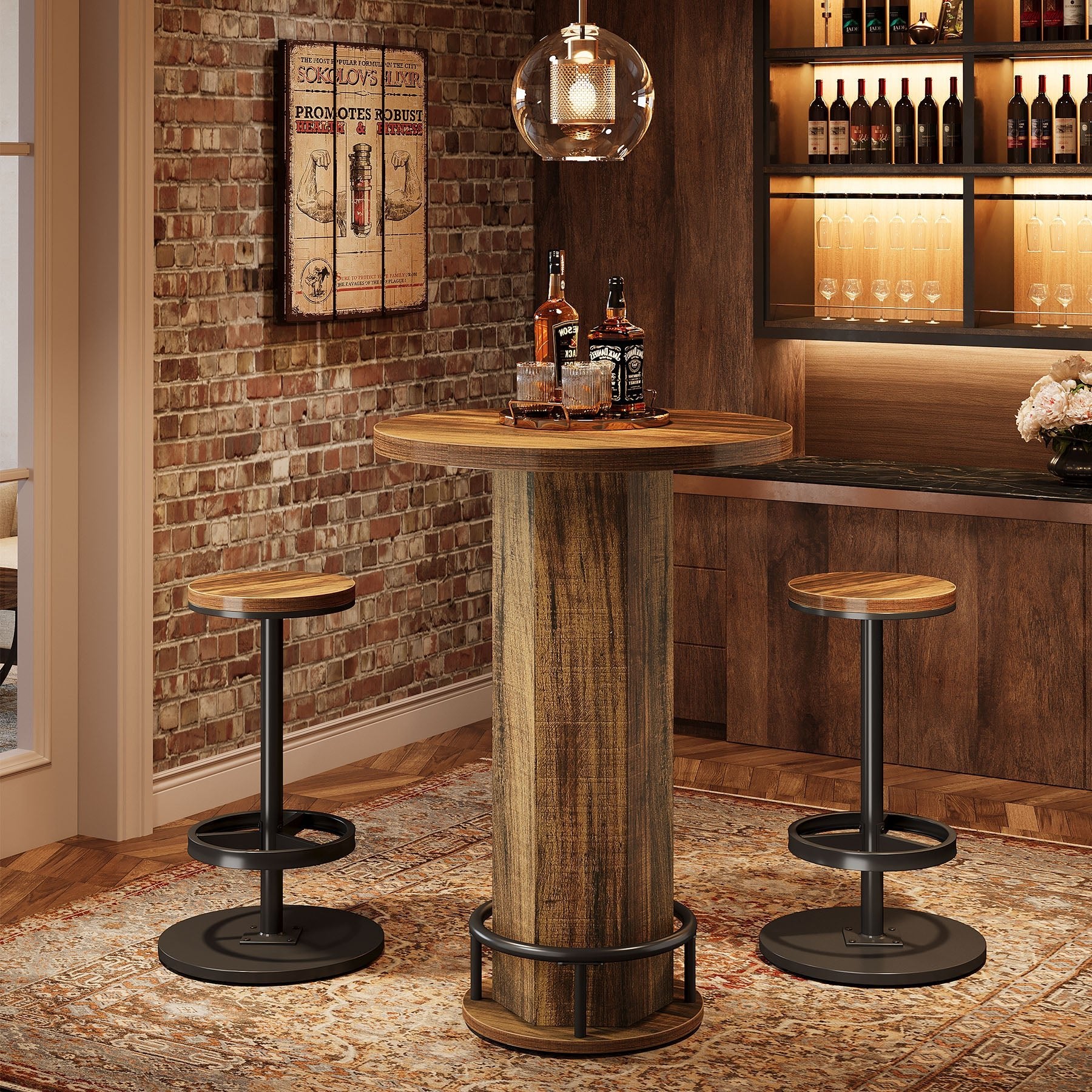 Bistro Sets with 2 Barstools, Pub Cocktail Table Bar Table with Chairs - Image 3