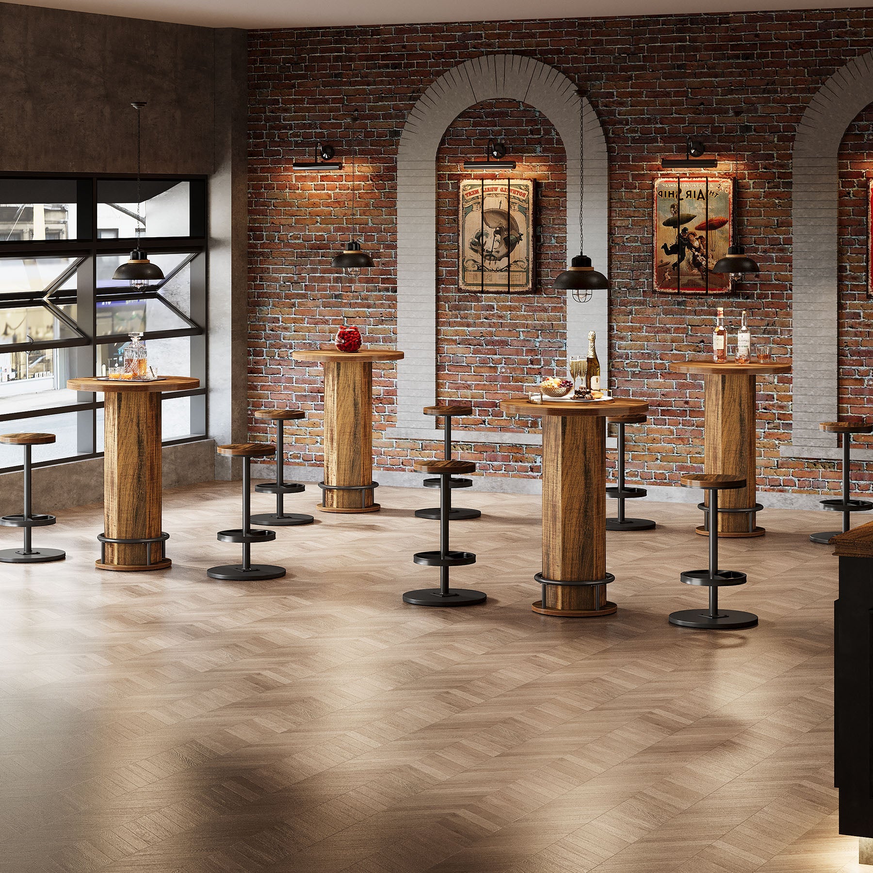 Bistro Sets with 2 Barstools, Pub Cocktail Table Bar Table with Chairs - Image 5