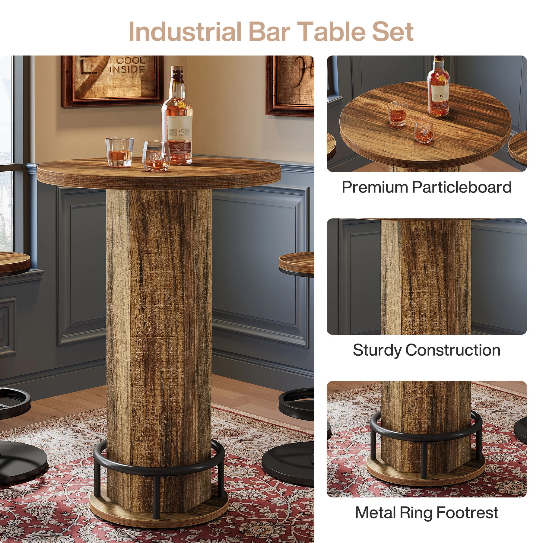 Bistro Sets with 2 Barstools, Pub Cocktail Table Bar Table with Chairs - Image 7
