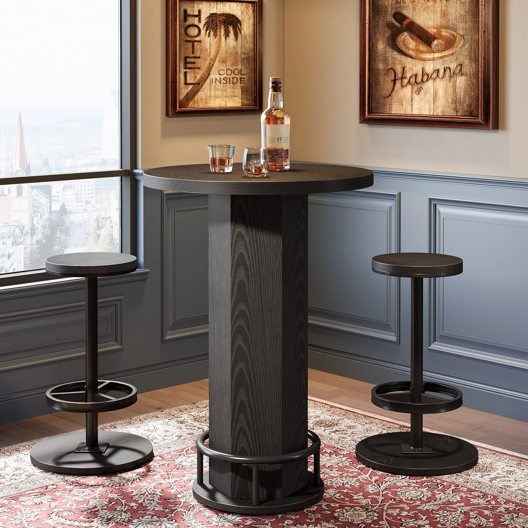 Bistro Sets with 2 Barstools, Pub Cocktail Table Bar Table with Chairs - Image 9