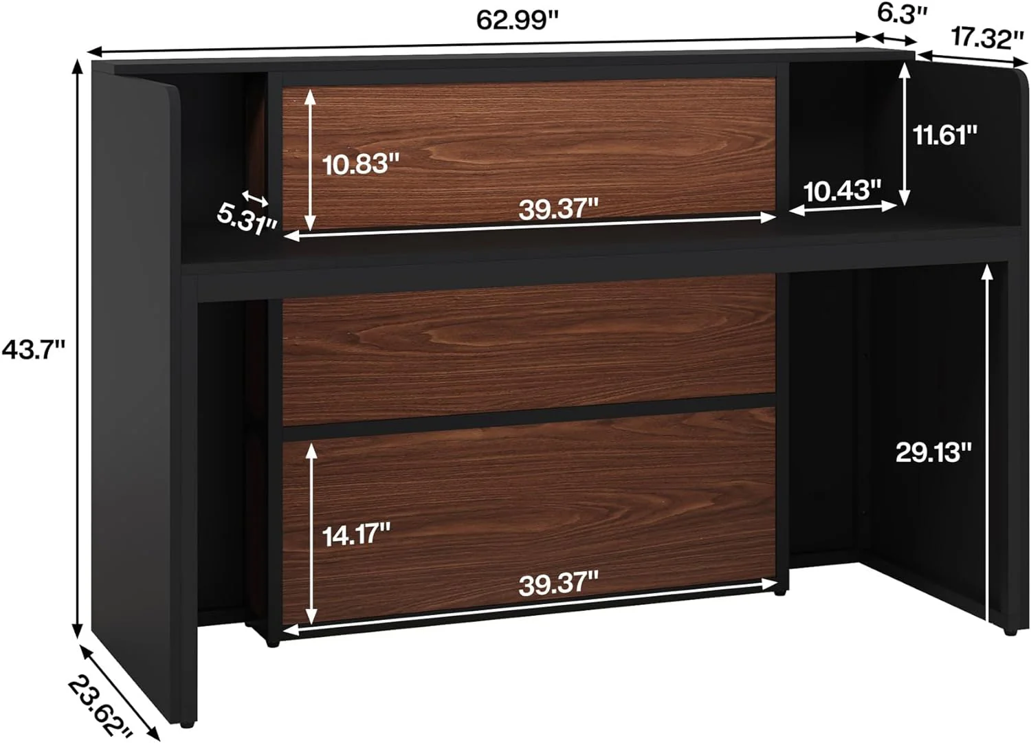 Modern Reception Desk, Large Counter Table Front Desk with LED Lights - Image 8