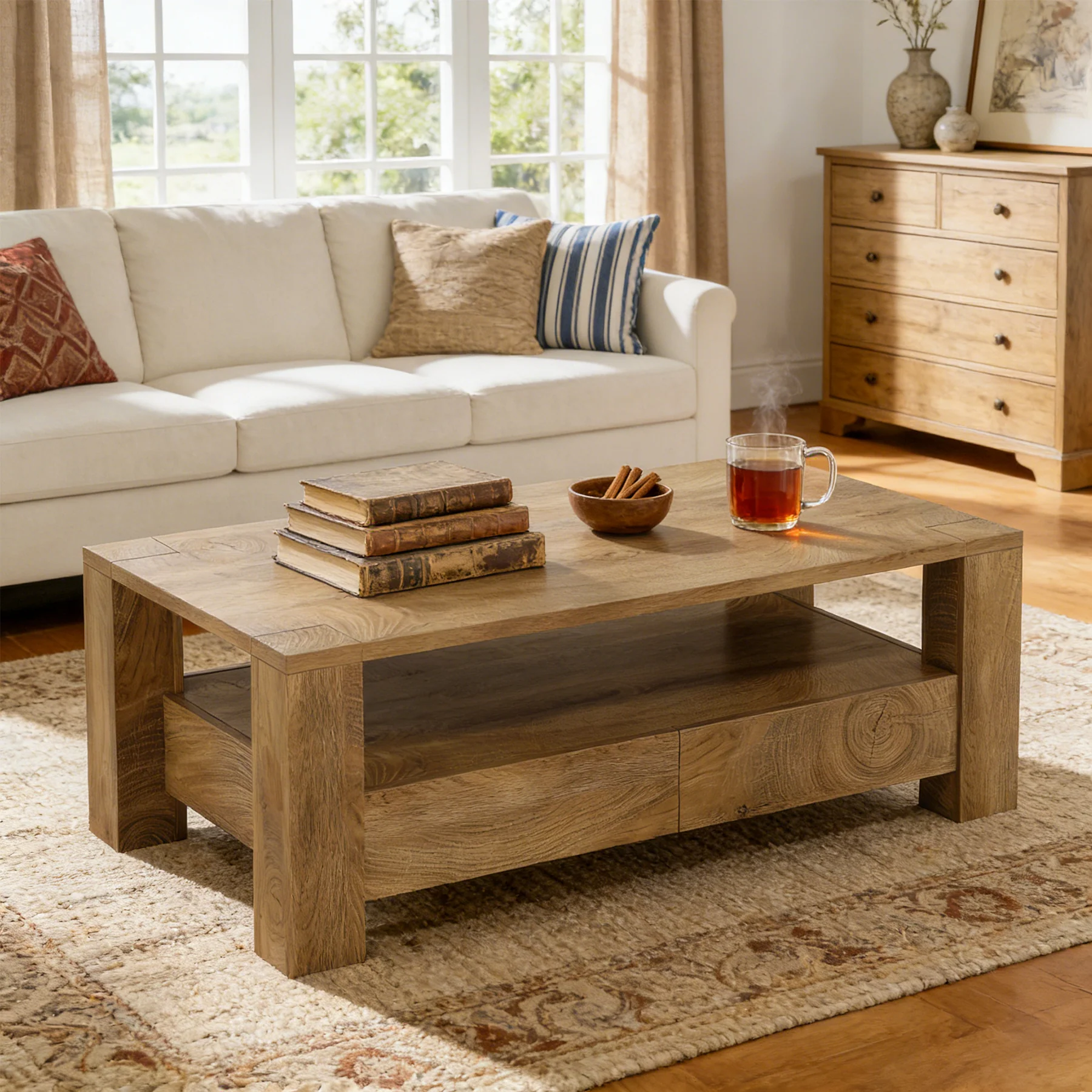 Rectangle Coffee Table, 47" Center Tea Table with 2 Drawers & Open Shelf - Image 4