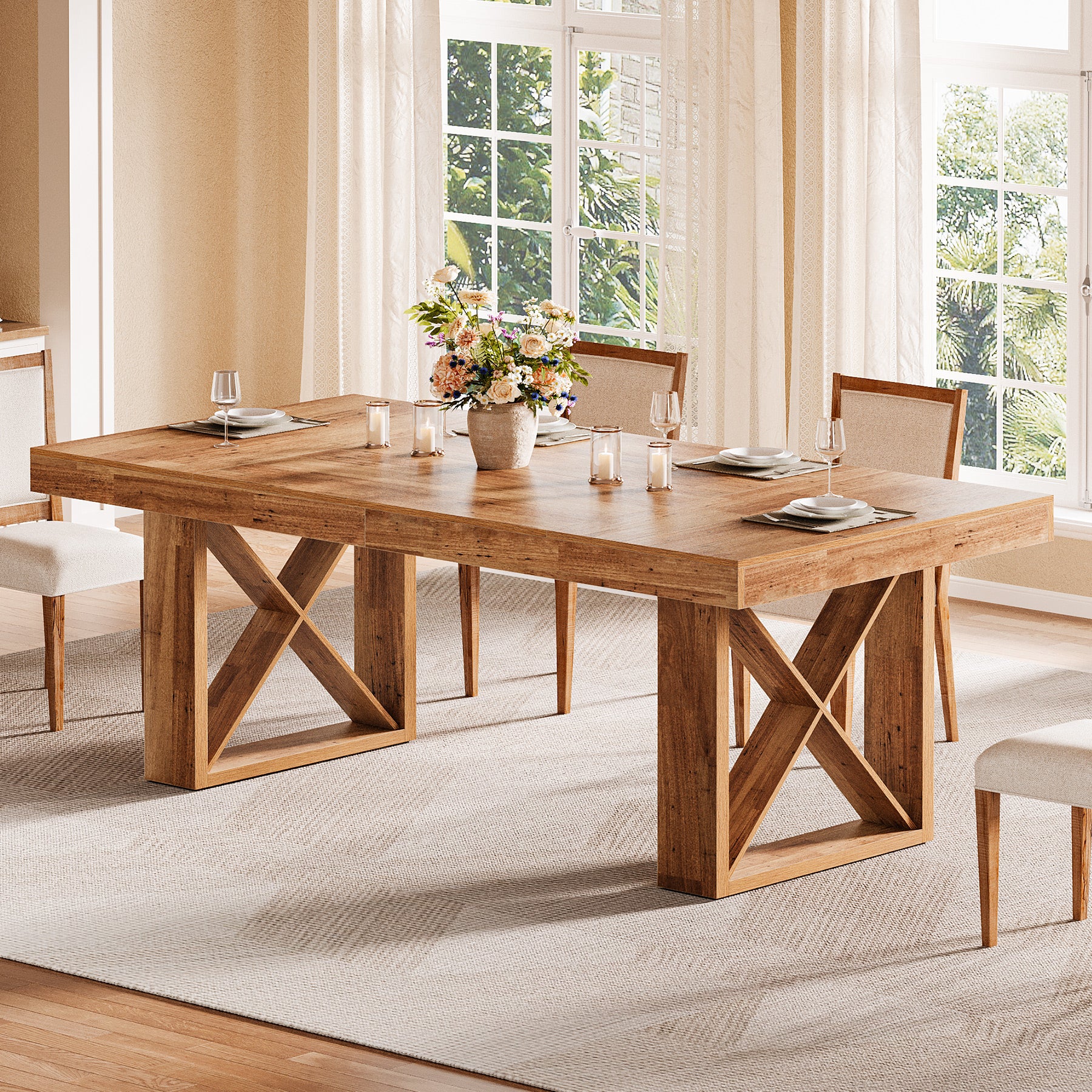 Rectangle Dining Table, 63" Farmhouse Kitchen Table for 4-6 People - Image 11