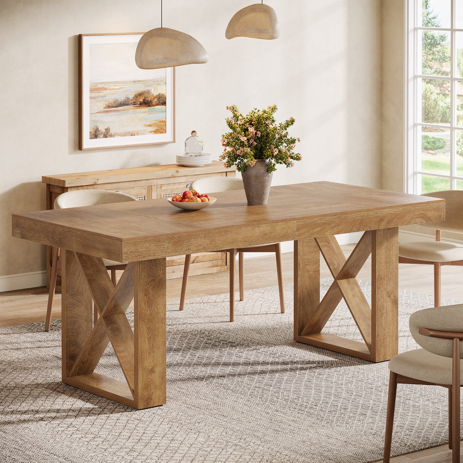 Rectangle Dining Table, 63" Farmhouse Kitchen Table for 4-6 People - Image 3