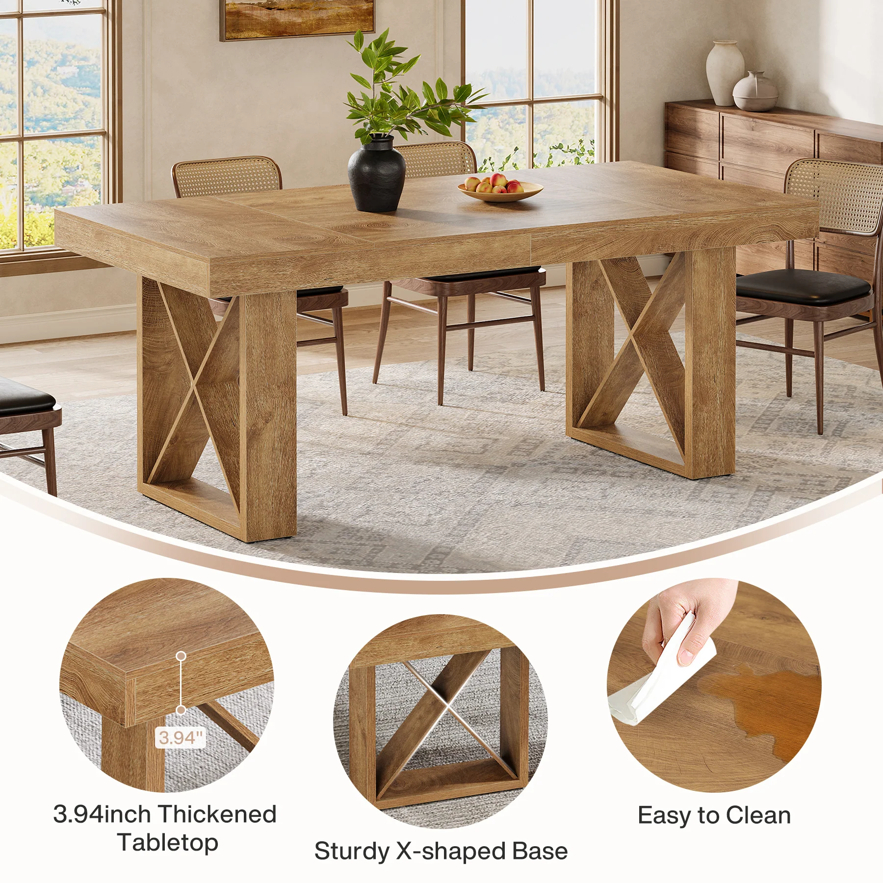 Rectangle Dining Table, 63" Farmhouse Kitchen Table for 4-6 People - Image 7